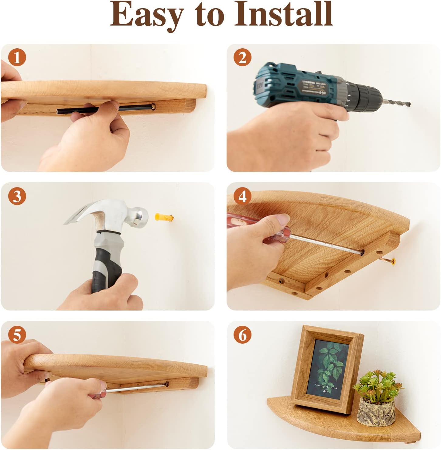 Oak Floating Corner Shelves 14 Inch Solid Wood Wall Mounted Shelf for Home Dcor