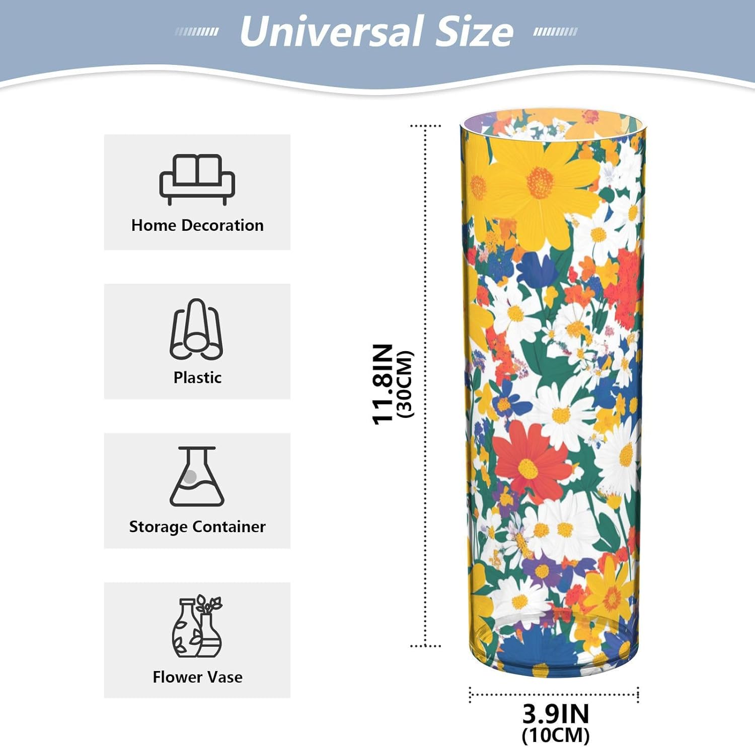 Colorful Daisy Plastic Cylinder Vase 118 x 39 Inch