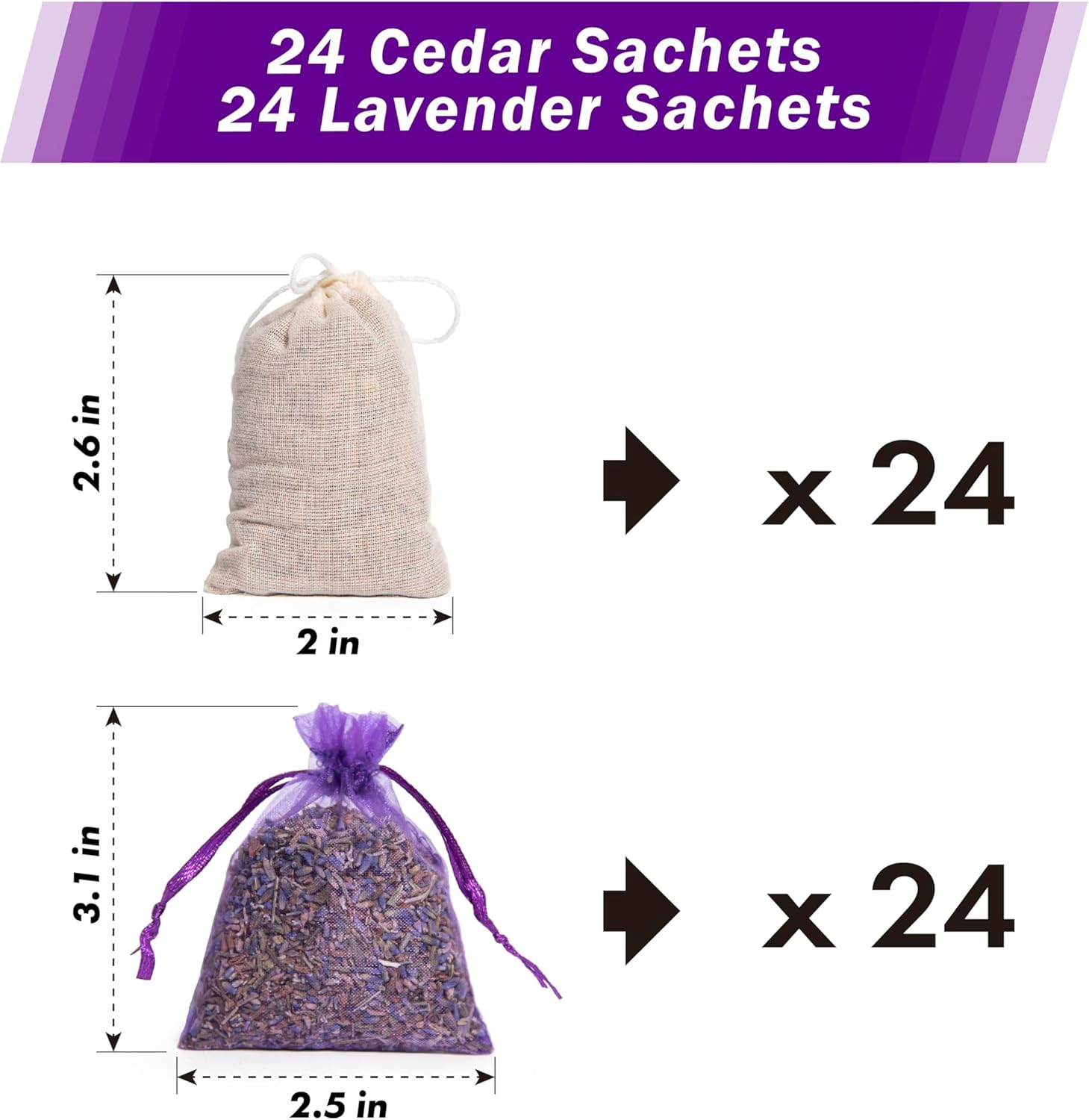 Lavande Sur Terre 48 Pack Cedar and Lavender Sachets for Home Fragrance