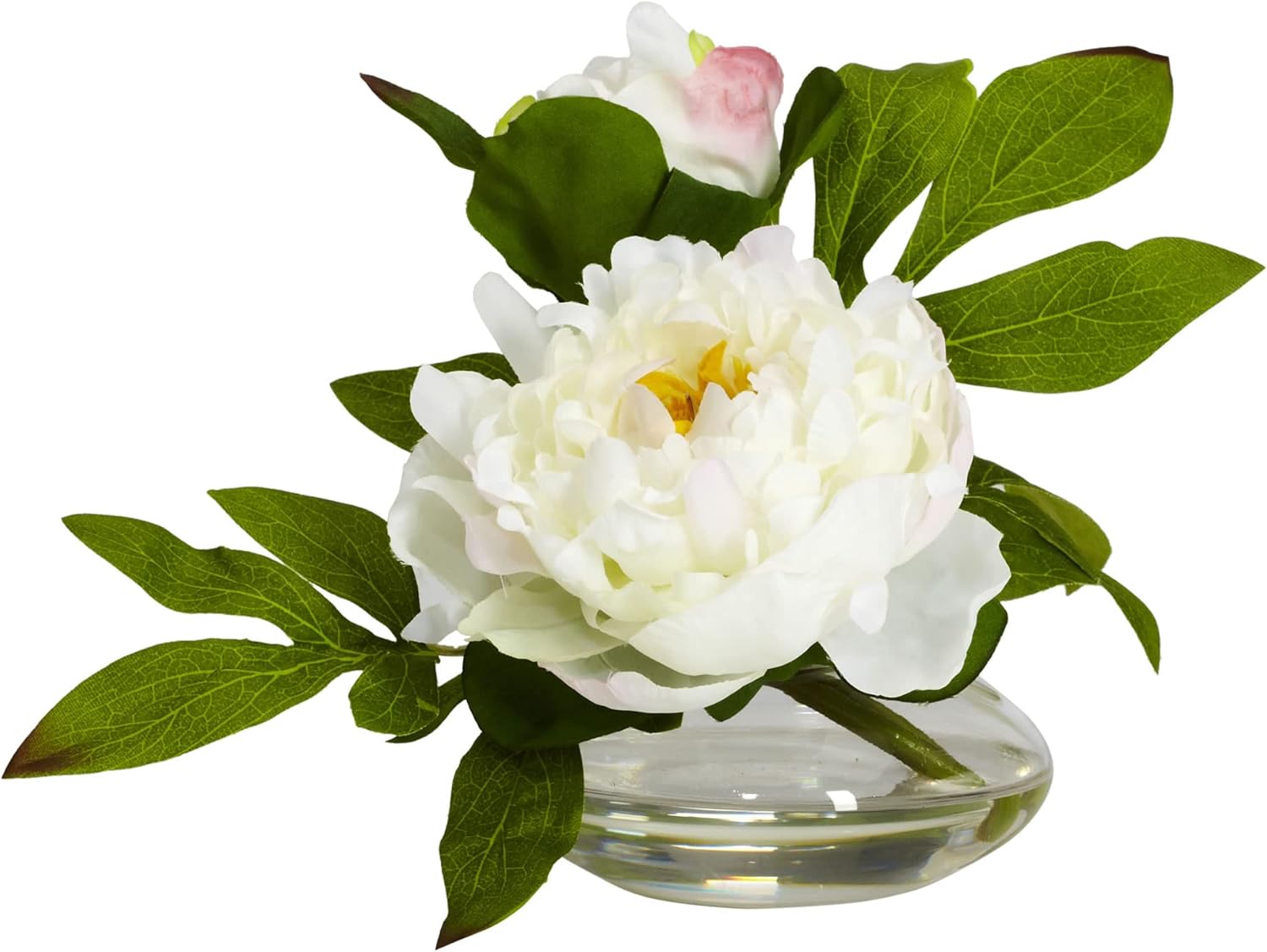 Nearly Natural Peony with Glass Vase Set of 3 1