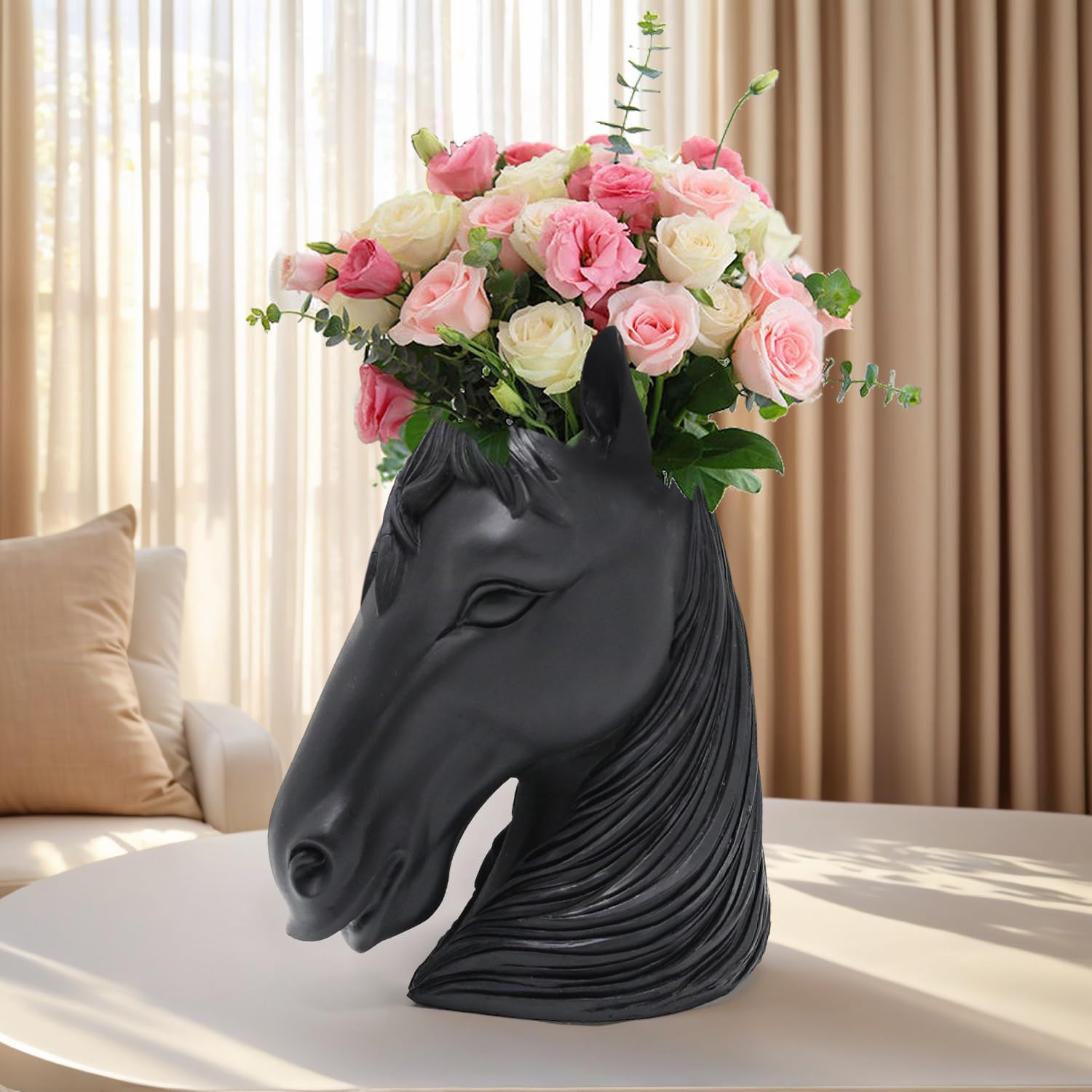 Modern Black Horse Head Vase Unique Home Decor