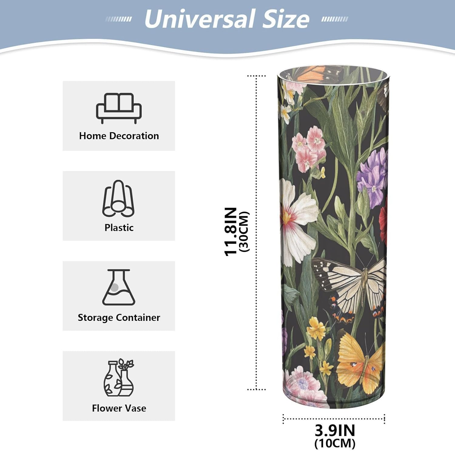 Colorful Vintage Butterfly Plastic Vase 118 x 39 Inch