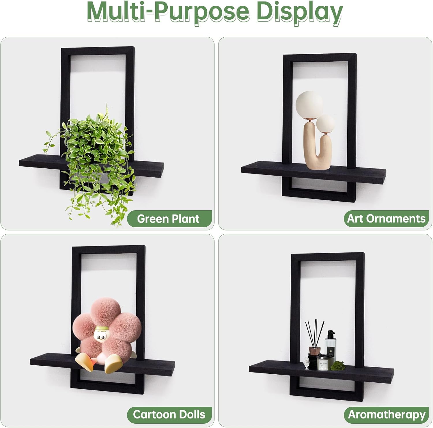 Square Floating Shelves Set of 2 - Modern Style Black
