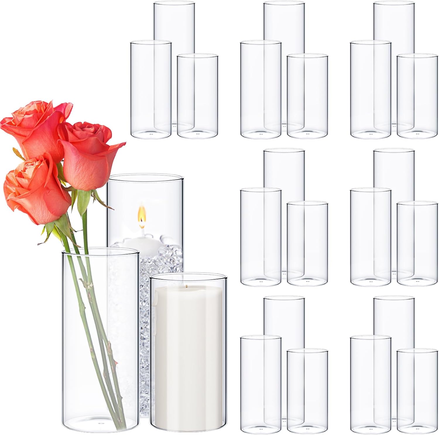 Sawysine 30 Pcs Clear Glass Cylinder Vases