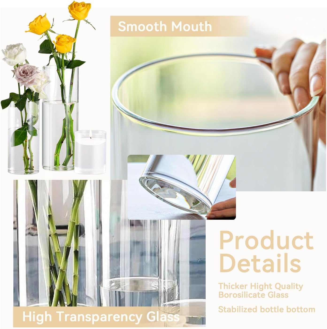 Clear Glass Cylinder Vases 4 6 8 10 Inch Set