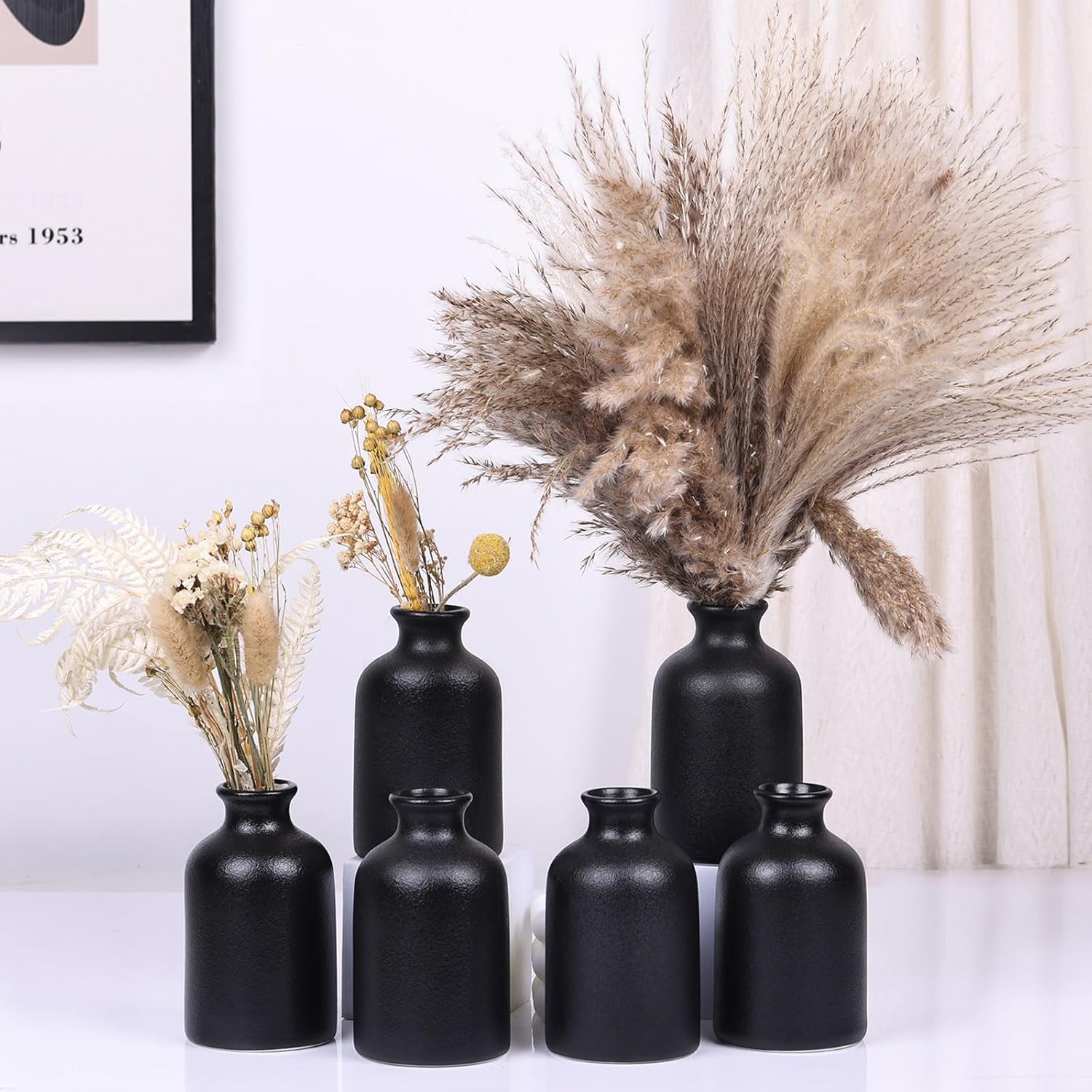 6 Pack Matte Black Ceramic Vases for Home Decor and Centerpieces