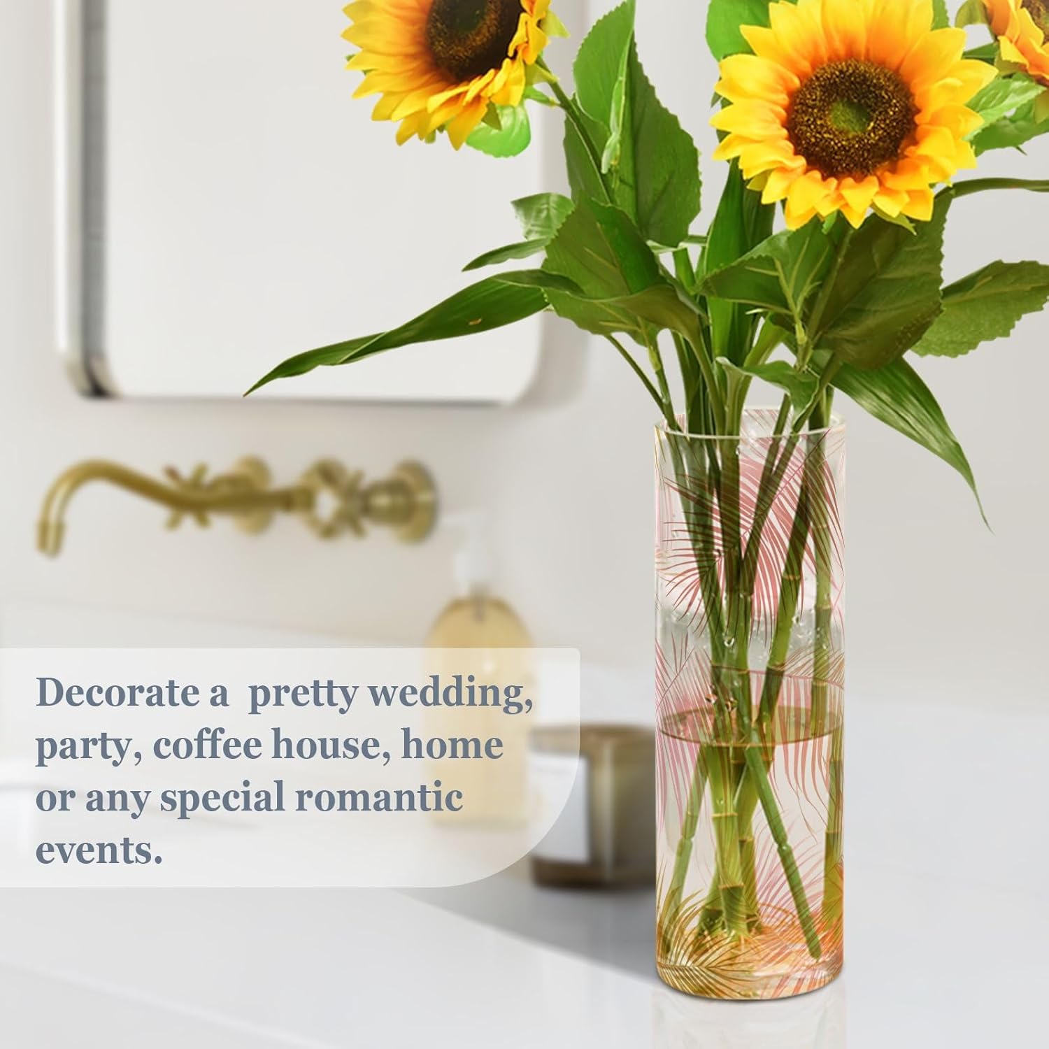 Tropical Palm Tree Peach and Gold Leaves Plastic Candle Holder