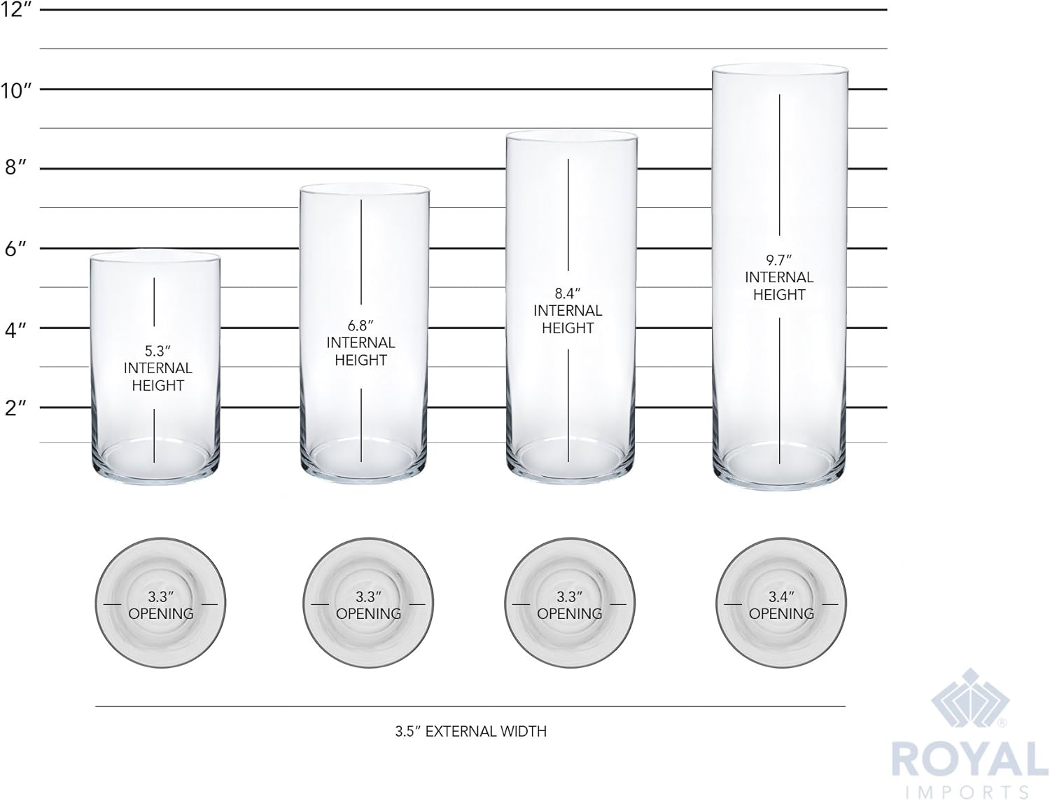 Royal Imports Glass Cylinder Vases Set of 4 - Floating Candles Wedding Home Decor