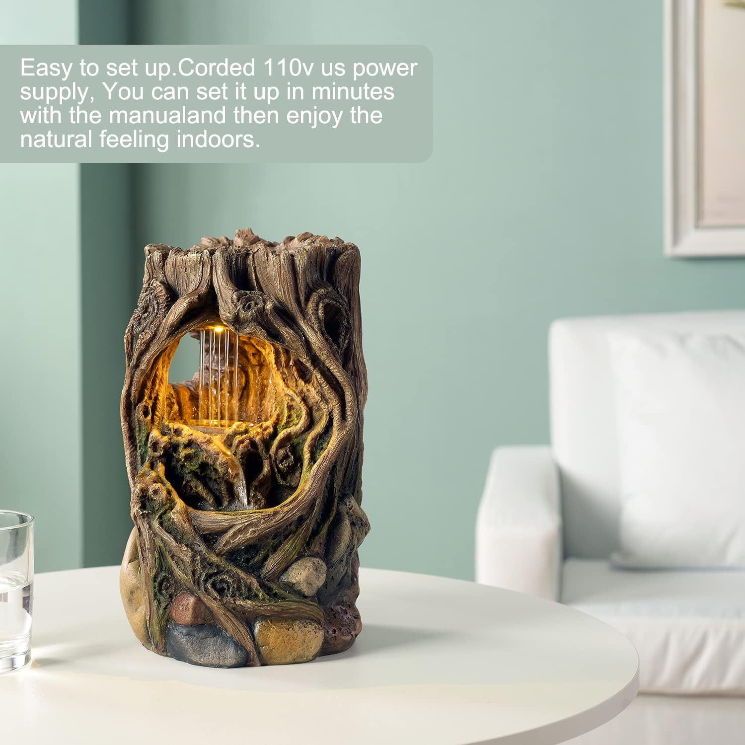 GOSSI Indoor Fountain Tabletop Stump Waterfall Decor