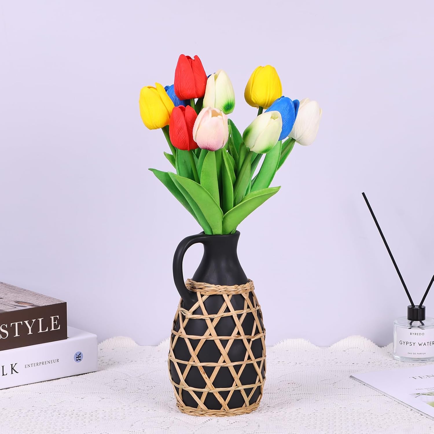 Rustic Farmhouse Hand Woven Ceramic Vase for Dried Pampas Flowers