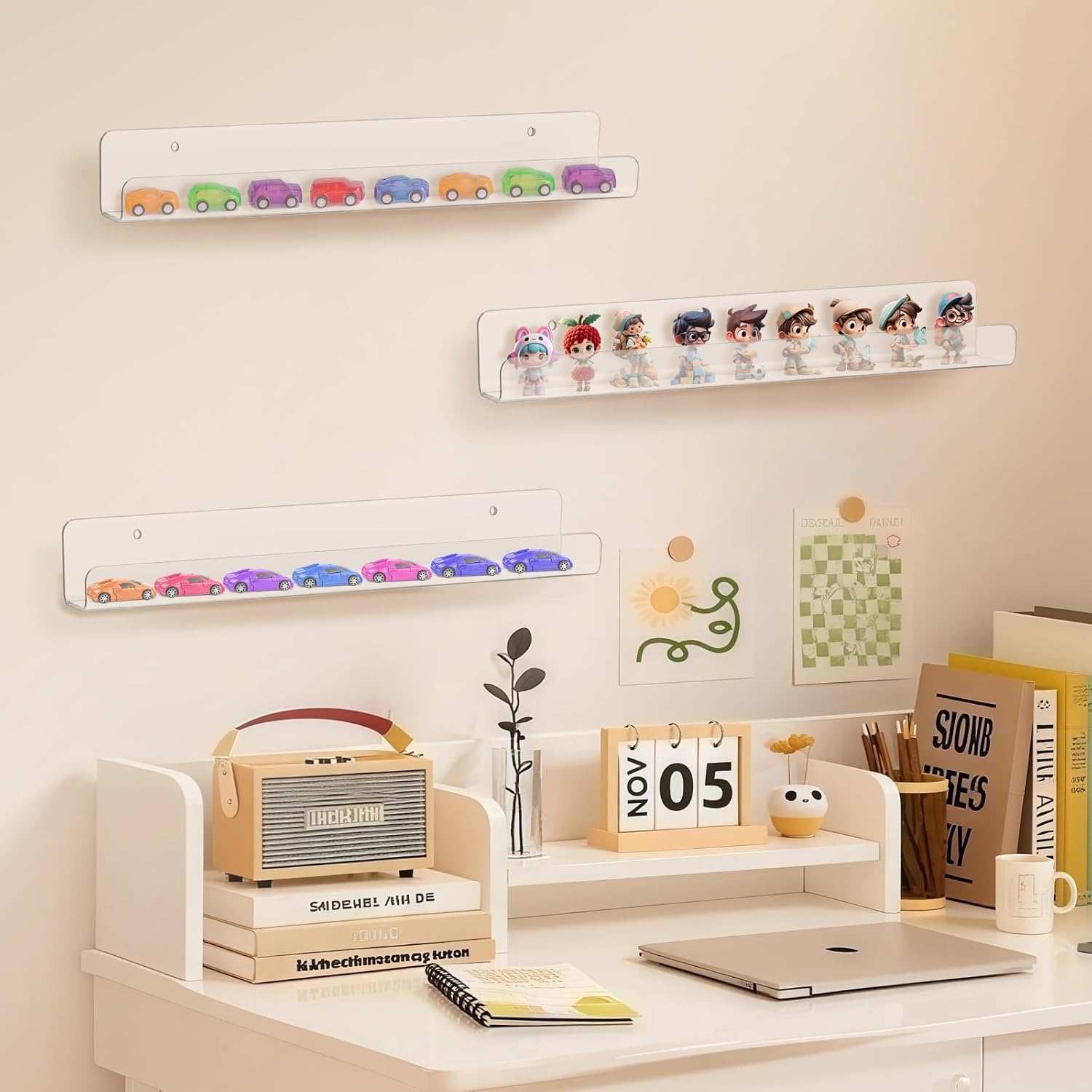 6 Pack Clear Acrylic Floating Shelves for Home Organization and Decor