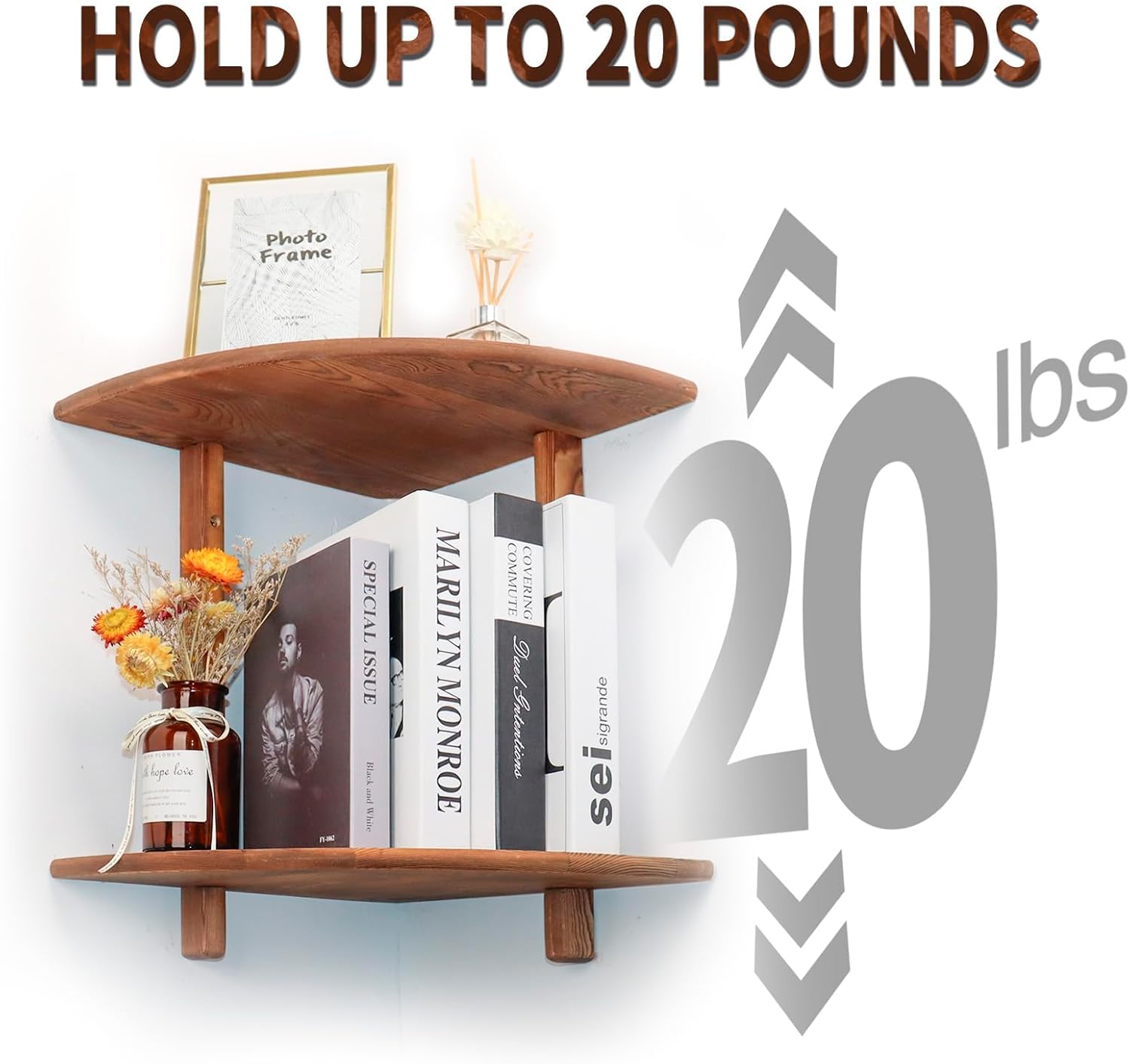 Floating Corner Shelf Wood Bookshelf for Living Room Bedroom Kitchen