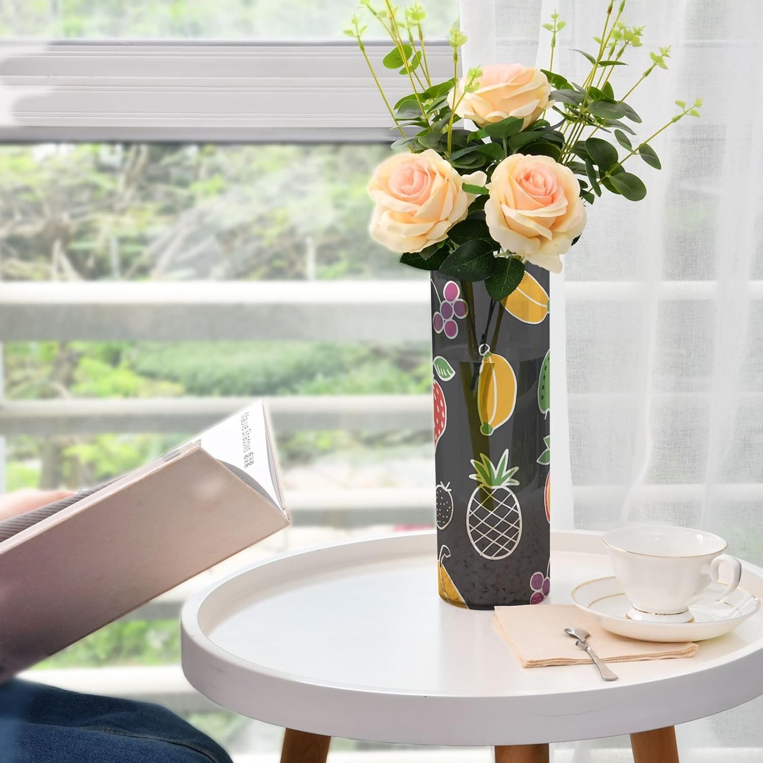 Cute Line Art Fruit Dark Grey Plastic Hurricane Candle Holder 118 x 39 Inch Vase for Living Room Decor