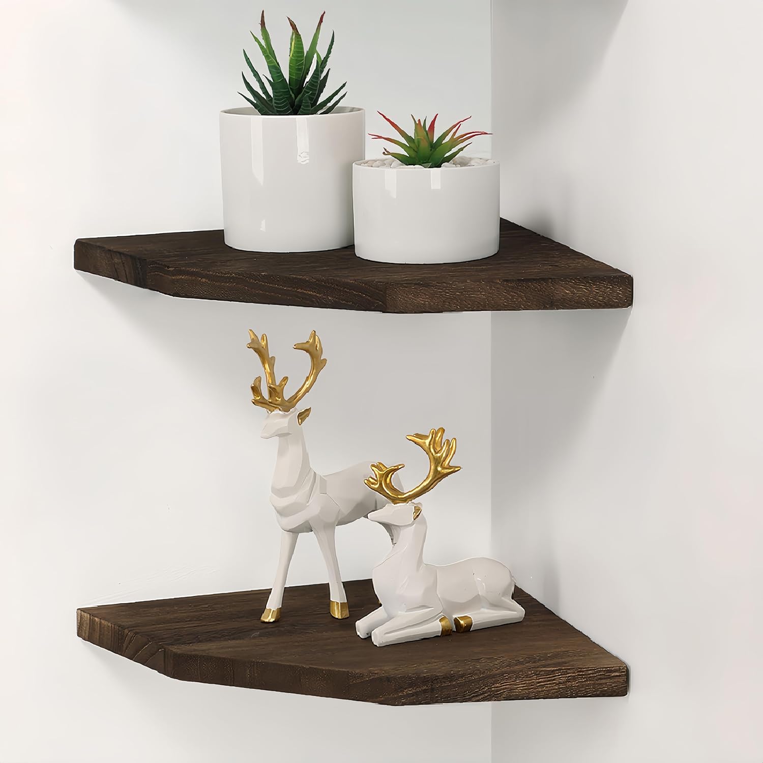Joiishom Wood Corner Wall Shelves Set of 2 Brown 10 Inch