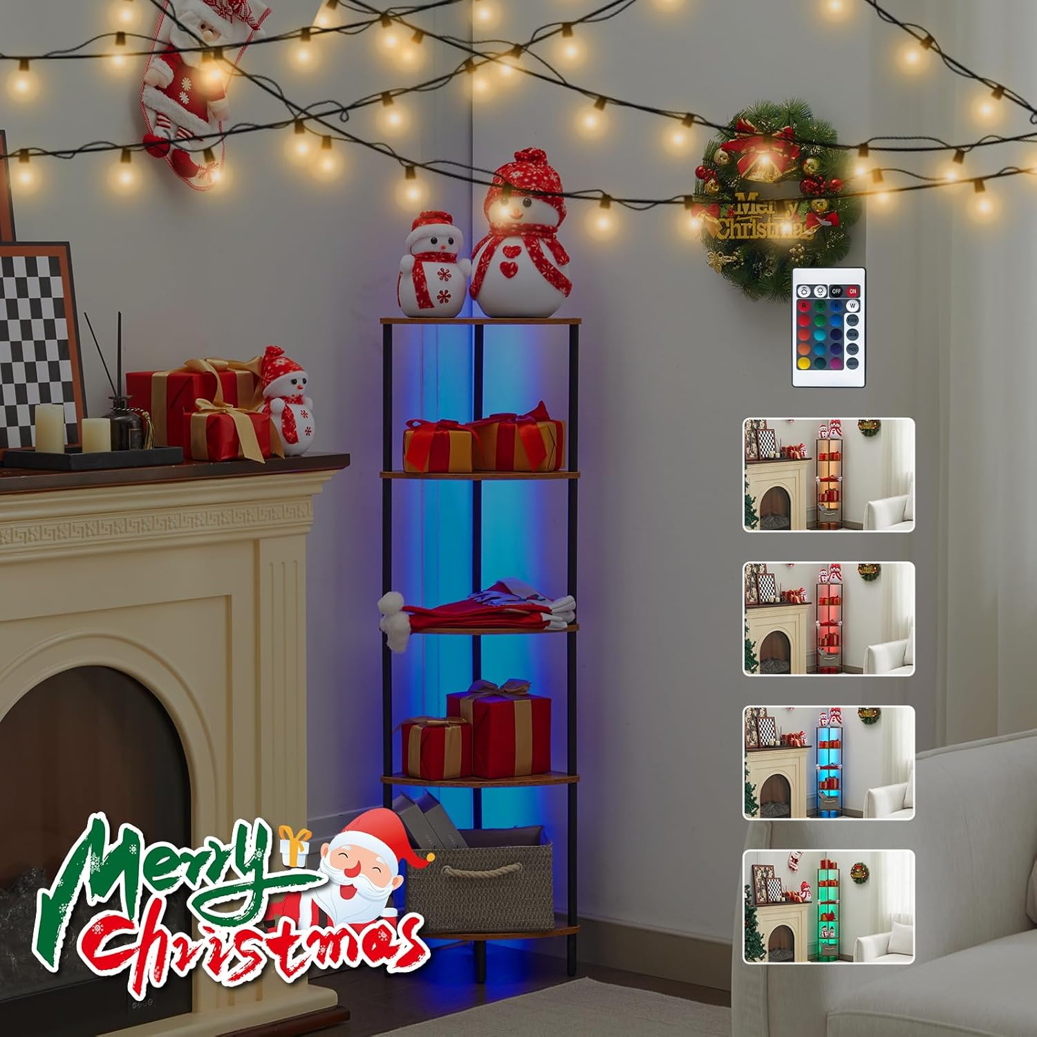 5-Tier Corner Bookshelf with LED Light Illumination