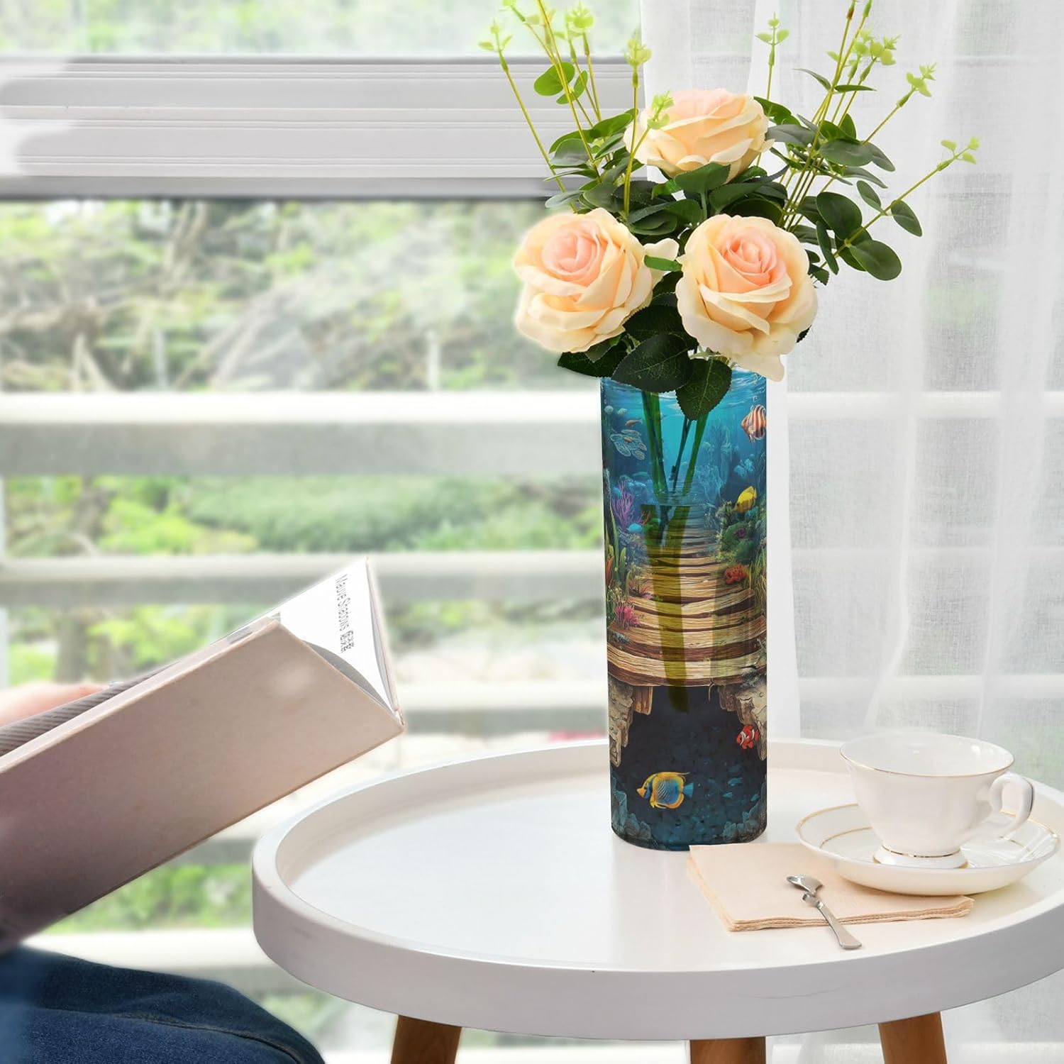 3D Hole White Wall Underwater Scenery Plastic Cylinder Vase 118 x 39 Inch