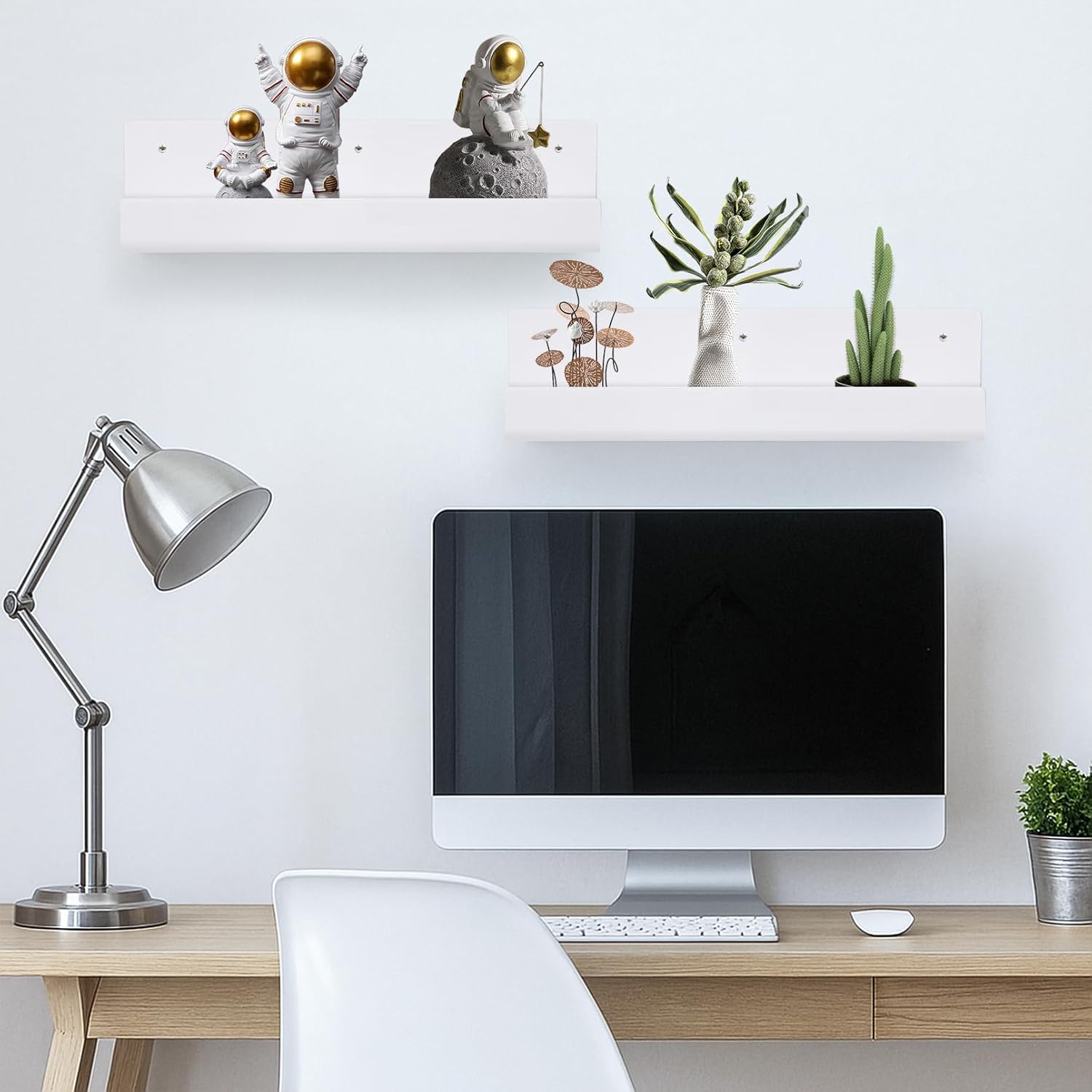 4pcs Floating Shelves Wall Mount White Acrylic Bookshelf