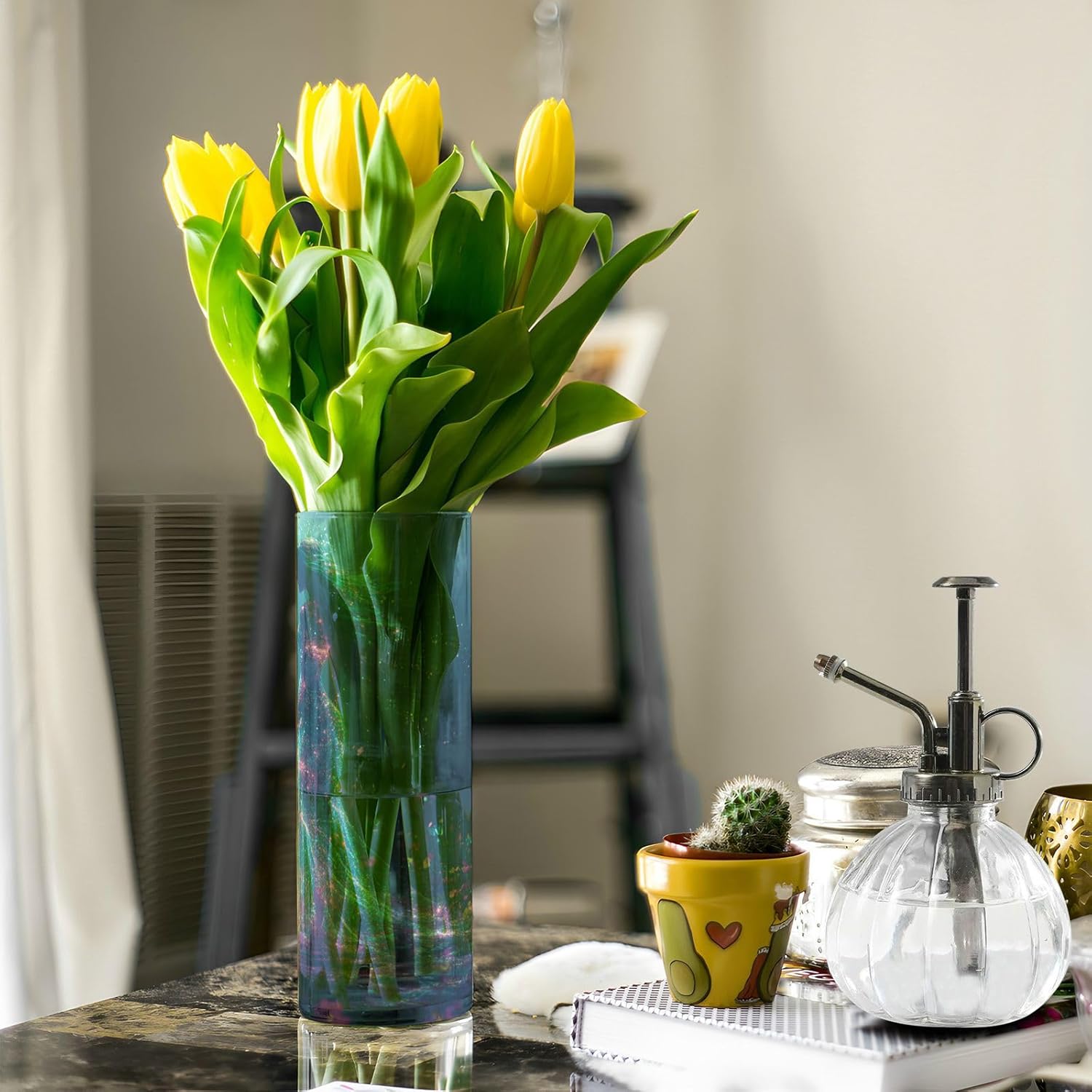 Green Mermaid Plastic Cylinder Vase for Flowers 118 x 39 Inch Decorative Aesthetic Entryway Candle Holder