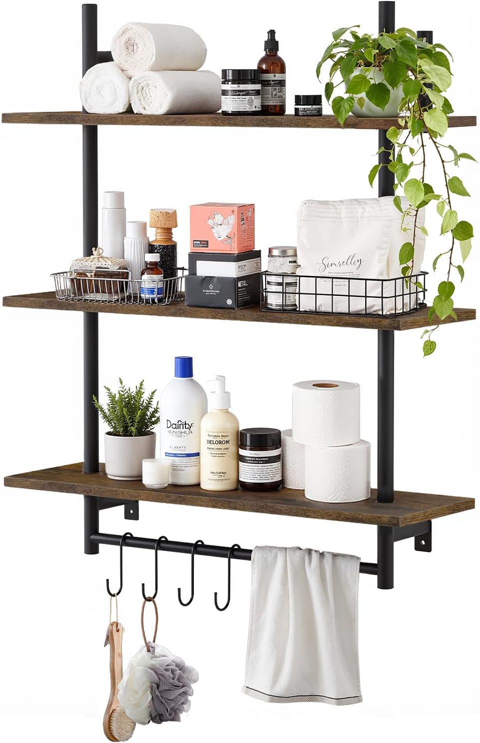 3 Tier Floating Wall Shelves with Towel Bar for Kitchen and Bathroom