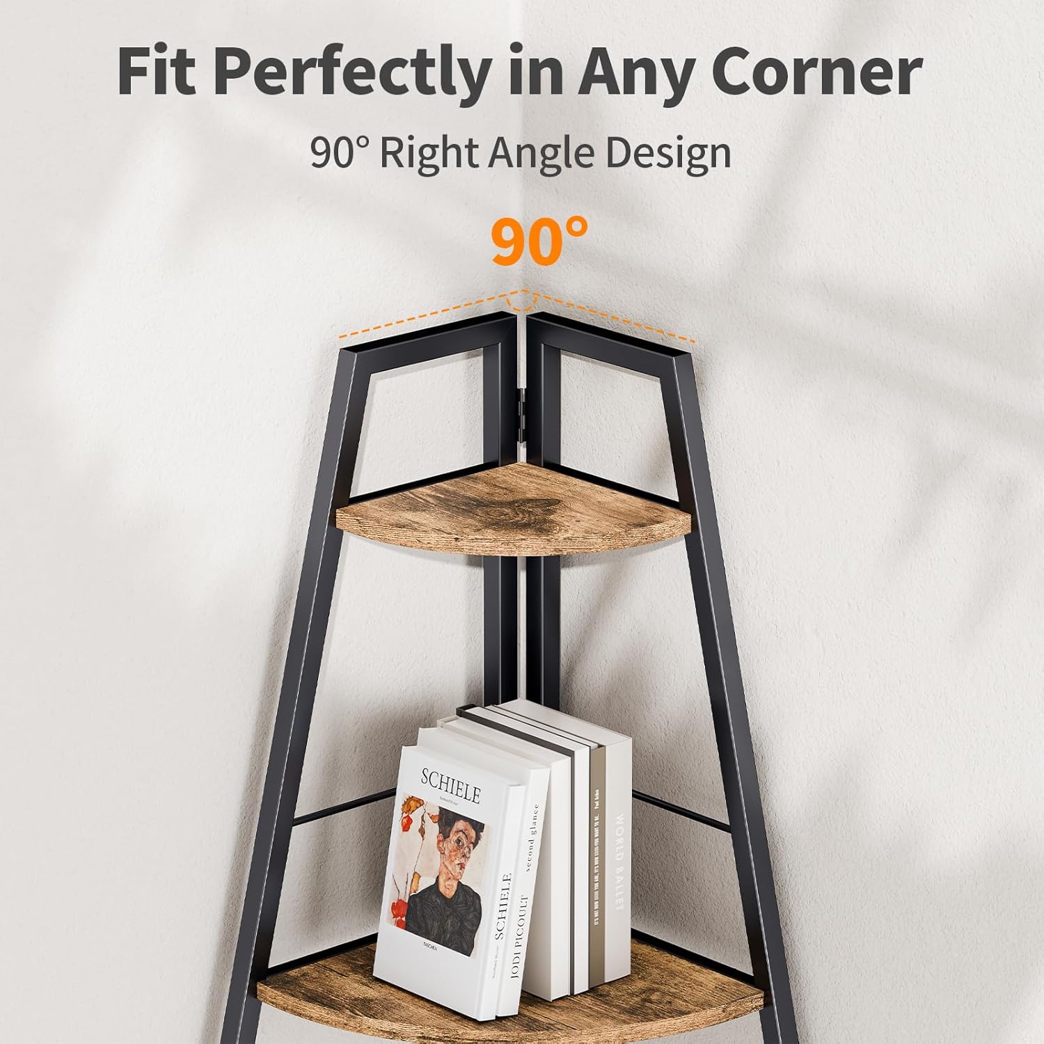Rustic Tall Corner Ladder Shelf 5 Tier Industrial Bookshelf