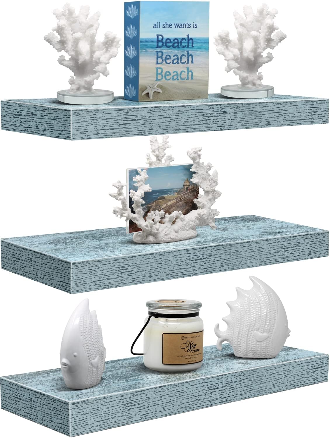 Sorbus Floating Shelves 3 Pack Rustic Blue