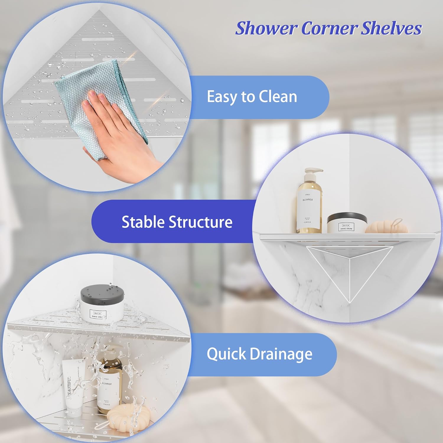 Neodrain 10 Inch Brushed Steel Corner Shelf Set of 2 No Drilling