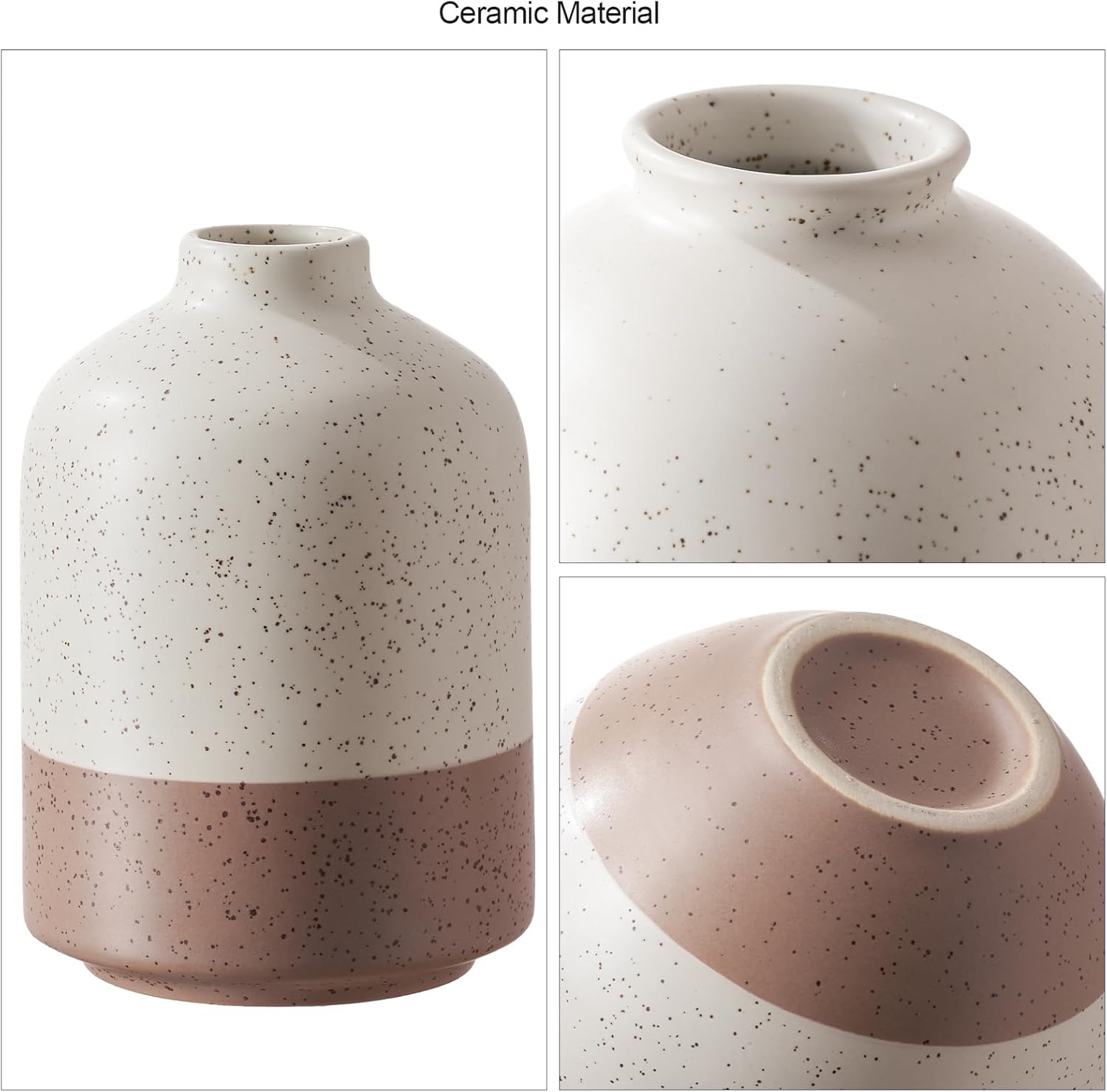 Ceramic Vase Set of 3 Rustic Farmhouse Decor Beige Brown
