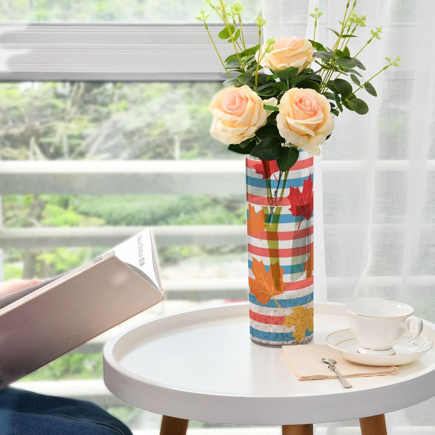 Autumn Maple Leaves Plastic Flower Vase for Home Decor 118 x 39 Inch