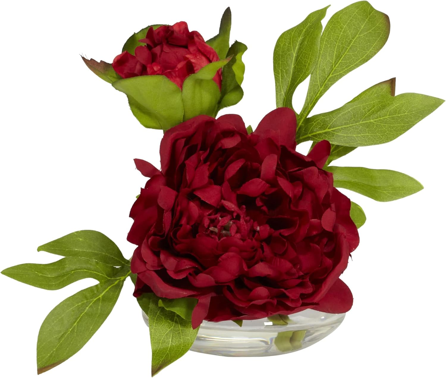 Nearly Natural Peony with Glass Vase Set of 3 1