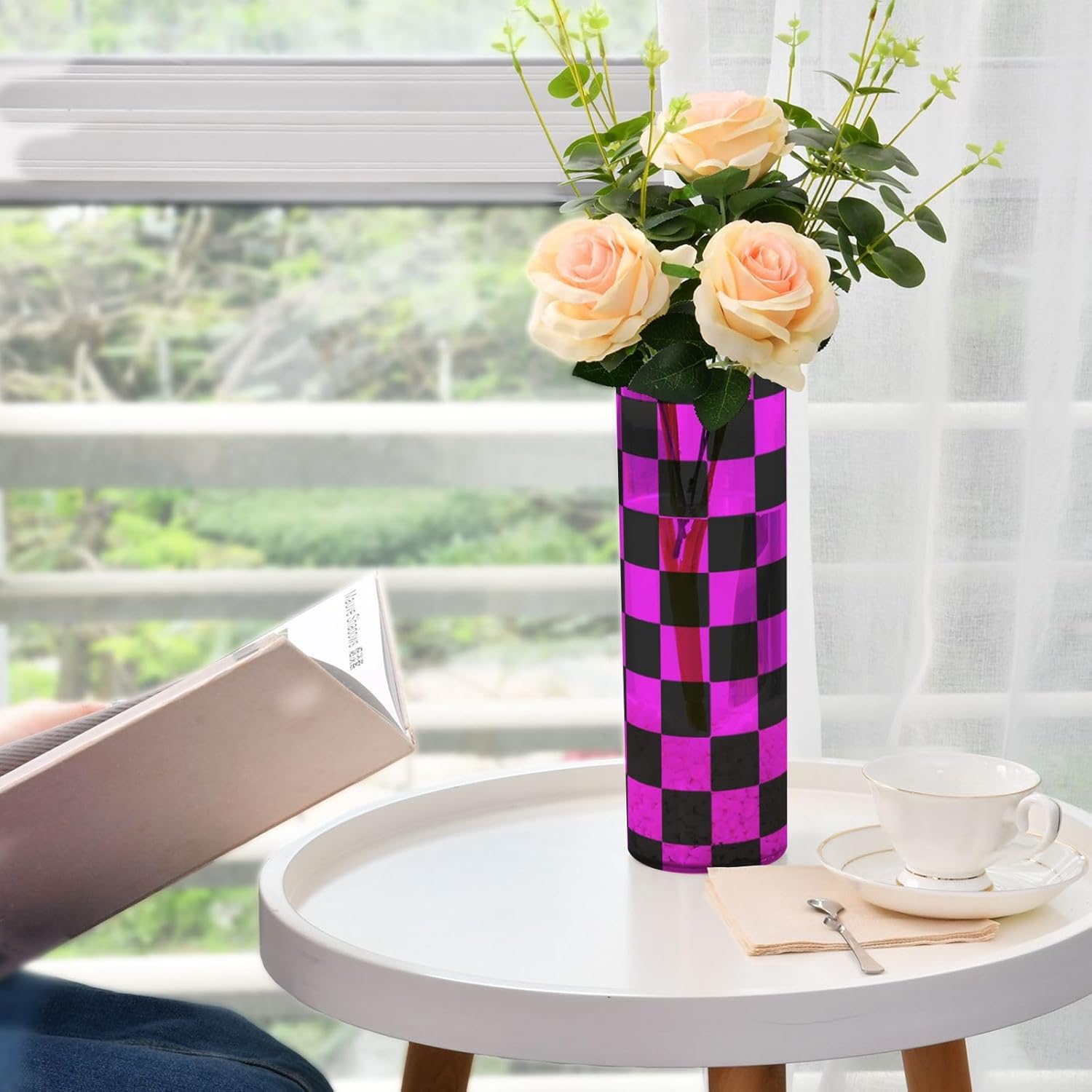 Buffalo Plaid Check Black Magenta Hurricane Candle Vase 118 x 39 Inch