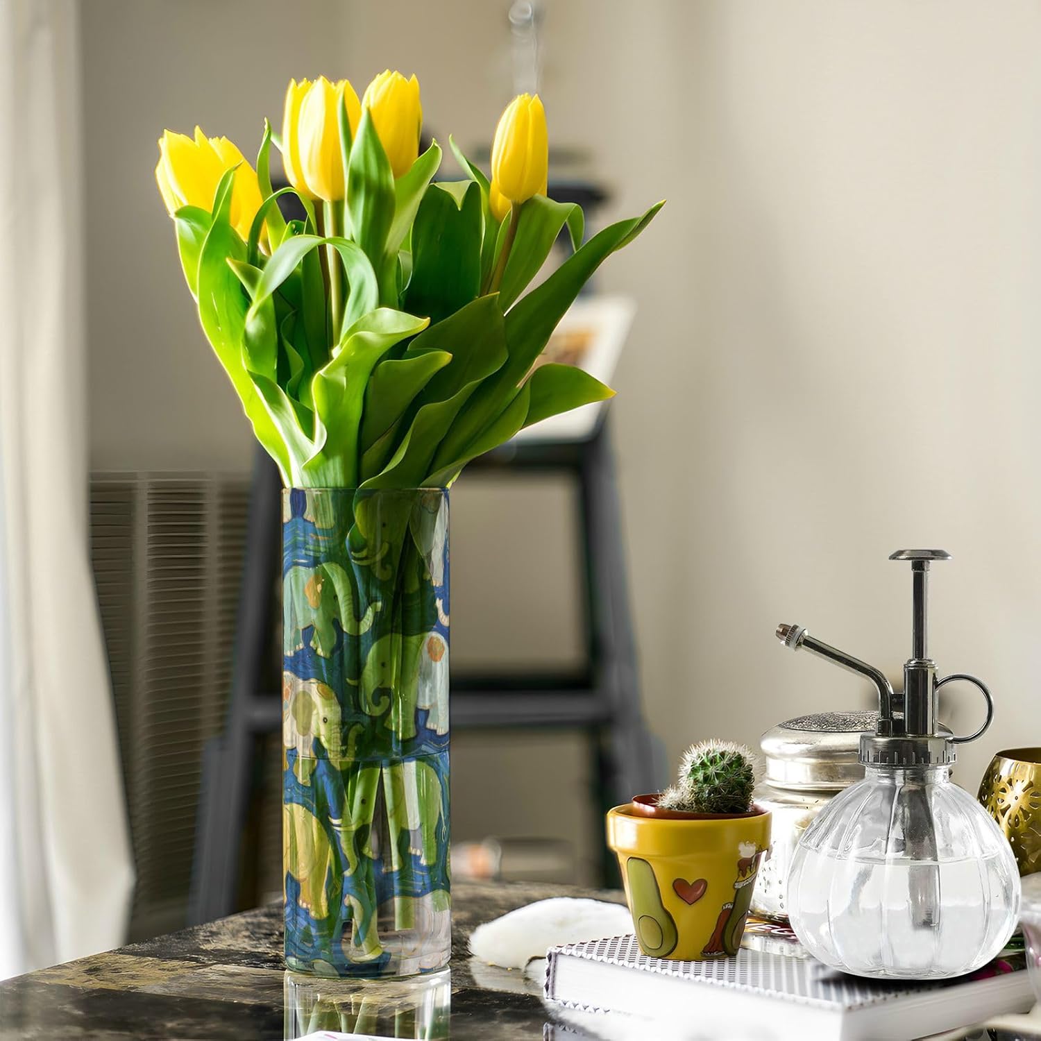 Blue Elephant Art Painting Plastic Vase 118 x 39 Inch Decor