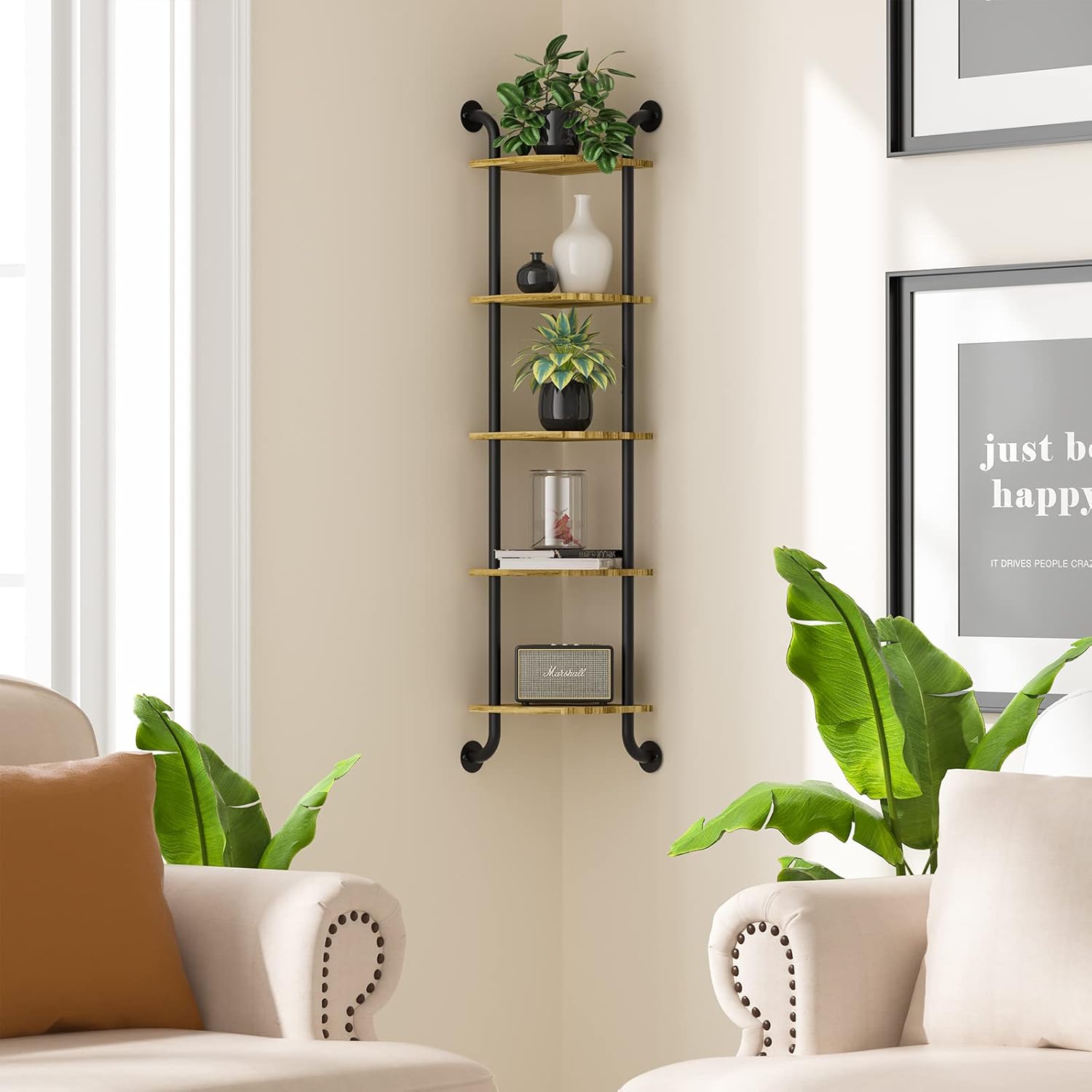 Tinpin Corner Shelf Wall Mount 5-Tier Rustic Brown