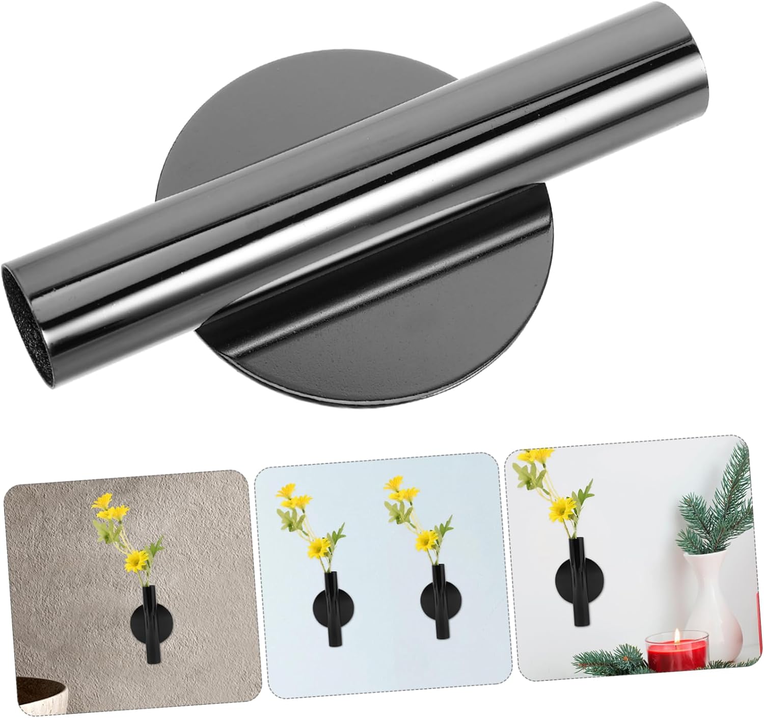 2pcs Modern Wall-Mounted Metal Flower Vases with Tube Design for Home Decor