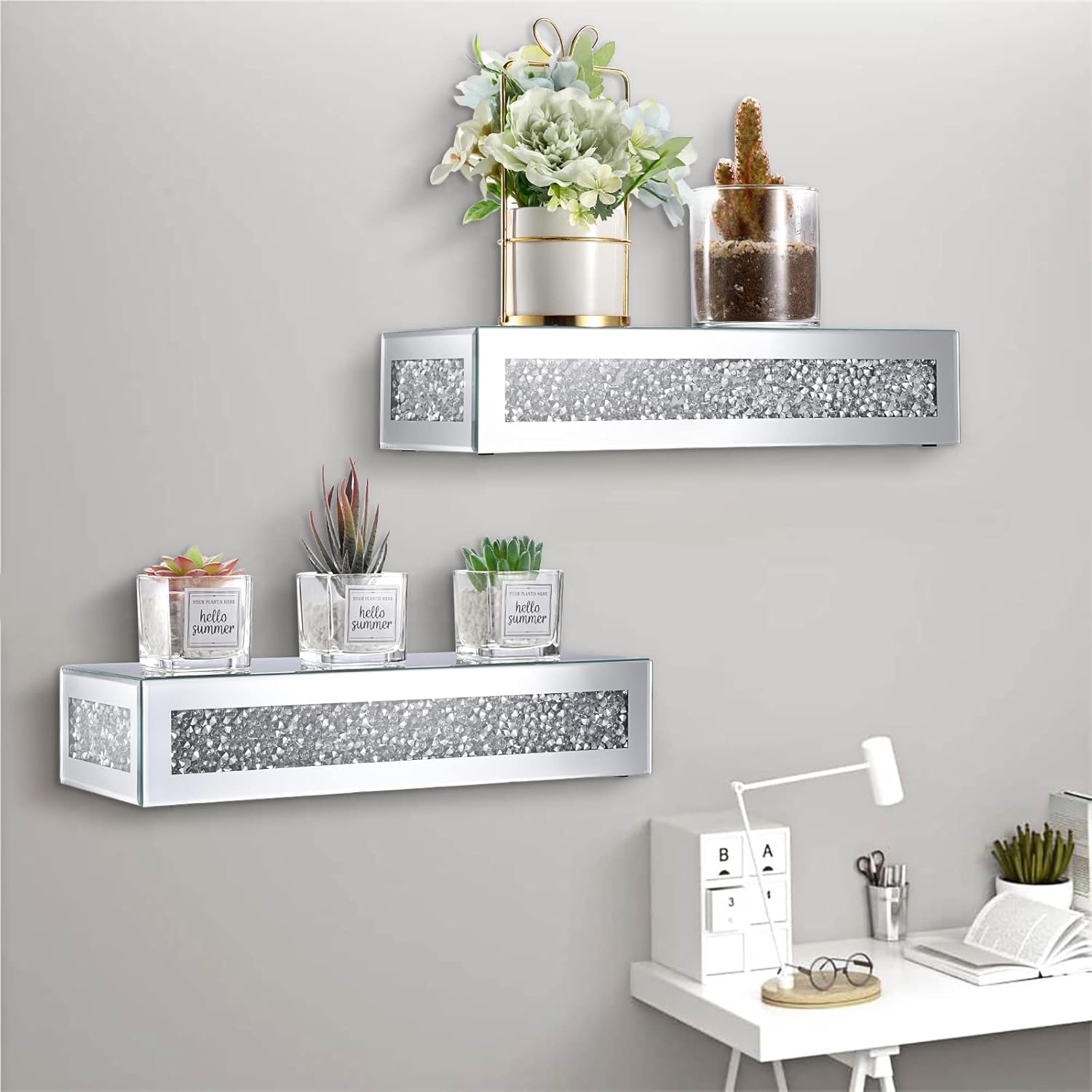 JUXYES Sparkle Diamond Wall Floating Shelf Decor