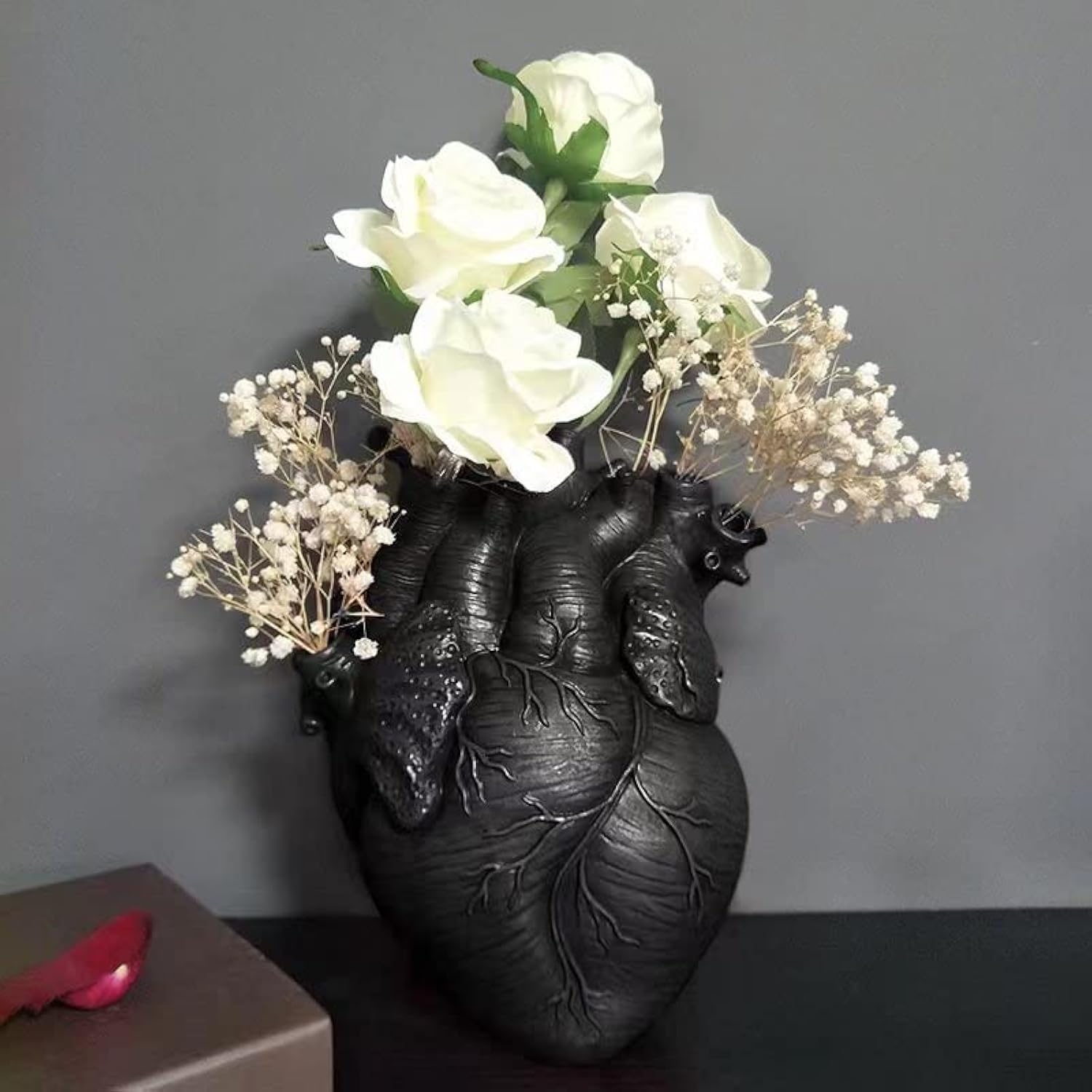 Heart Shaped Gothic Anatomical Resin Flower Vase Black