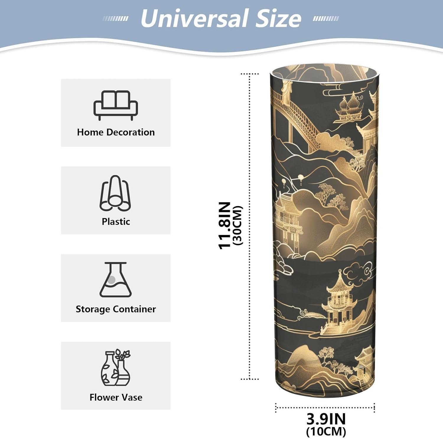 Black and Gold Plastic Hurricane Candle Holder 118 x 39 Inch