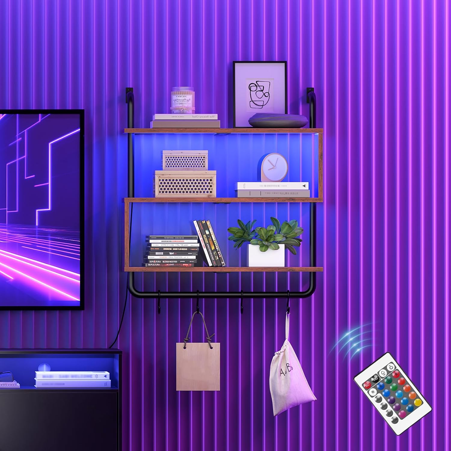 HOOBRO 3-Tier Floating Shelf with LED Lights