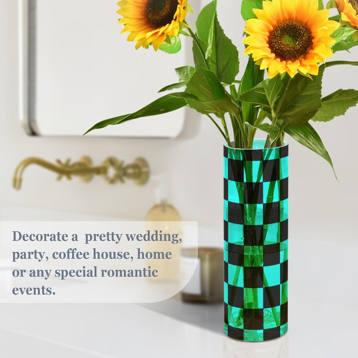 Buffalo Plaid Check Black Cyan Cylinder Vase 118 x 39 Inch