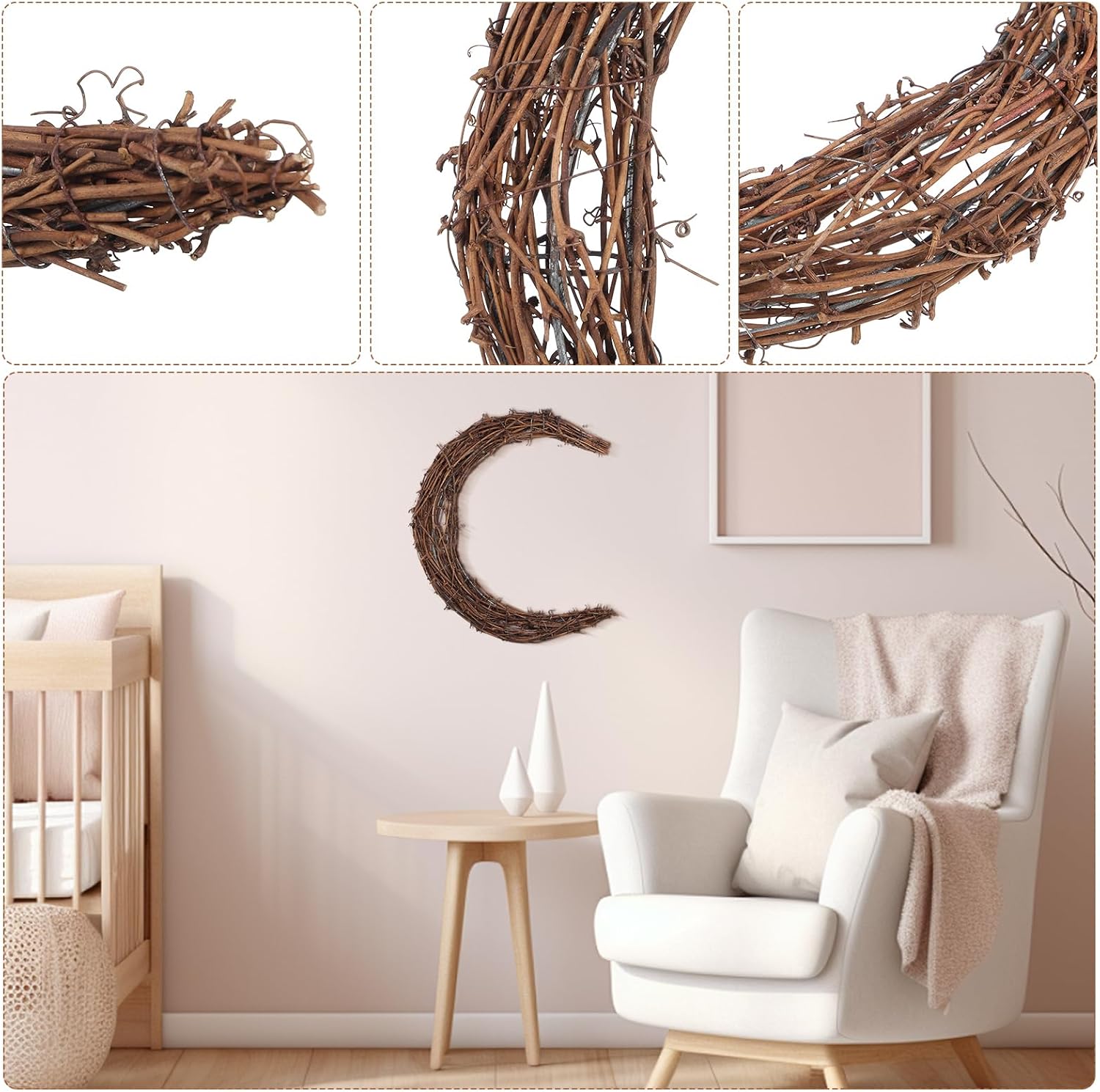 Moon Wreath 118 Inch Natural Grapevine Half Moon Christmas Decorations for DIY