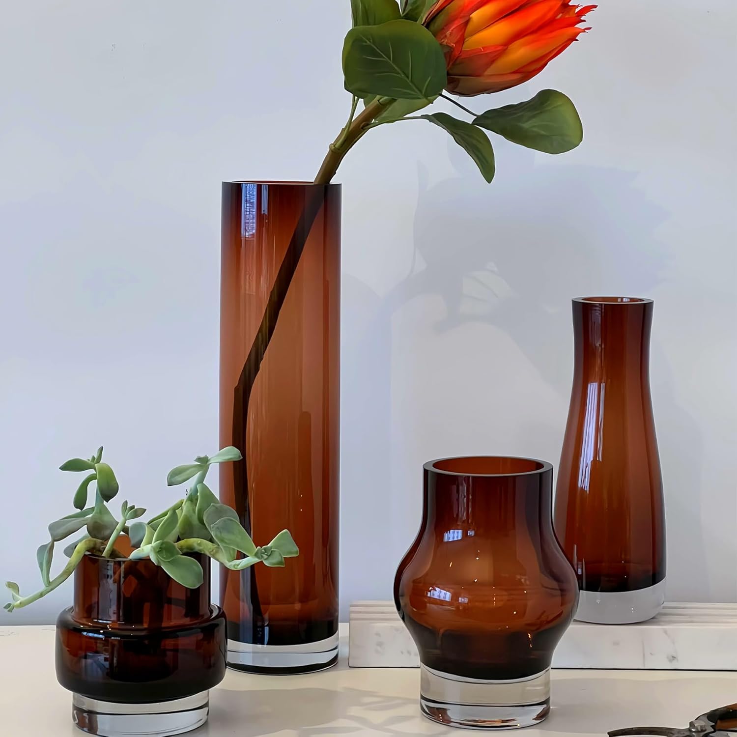8 Inch Amber Hurricane Candleholder 35lb Thick Glass Vase
