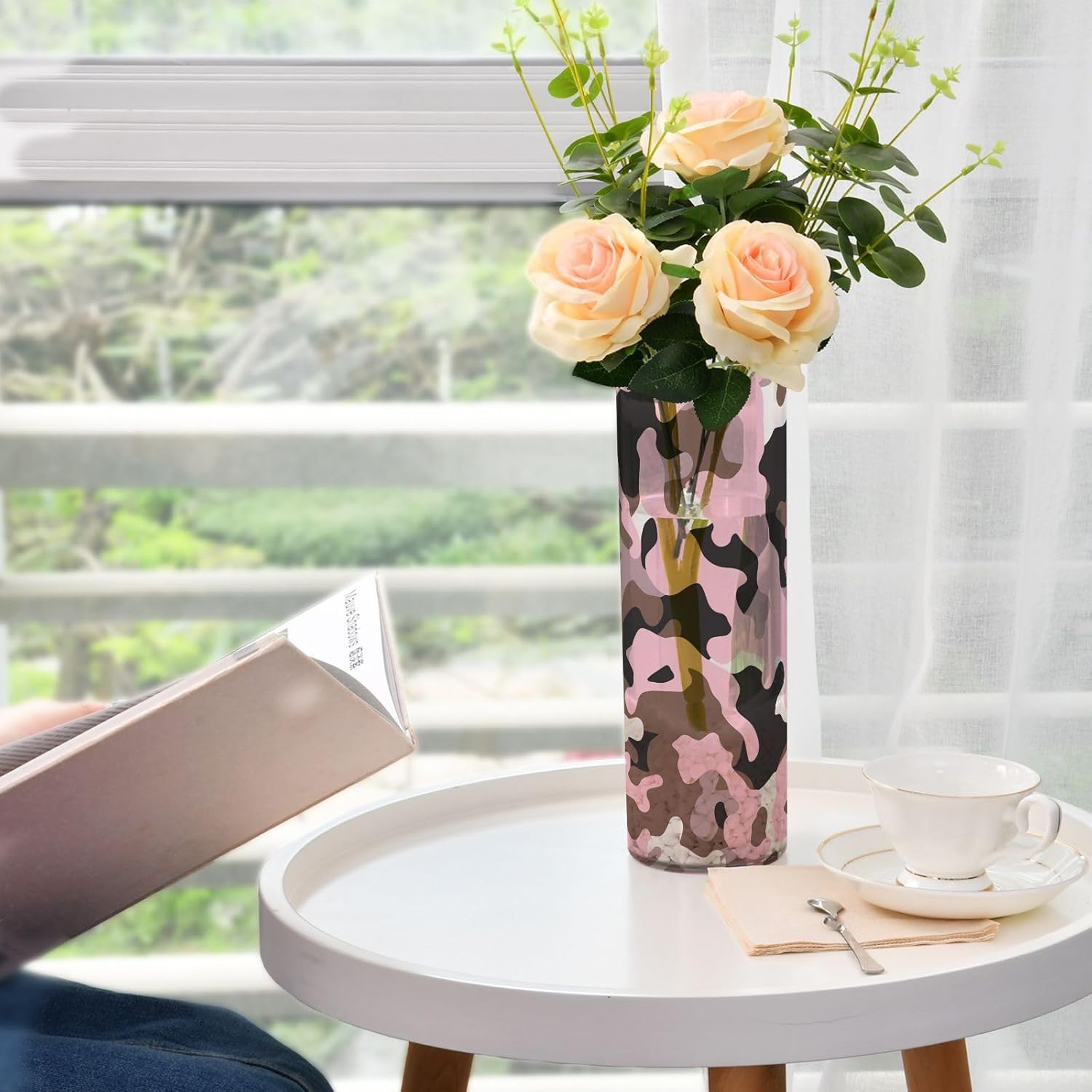 Camouflage Peach Brown Plastic Hurricane Candle Holder for Wedding and Party Decor