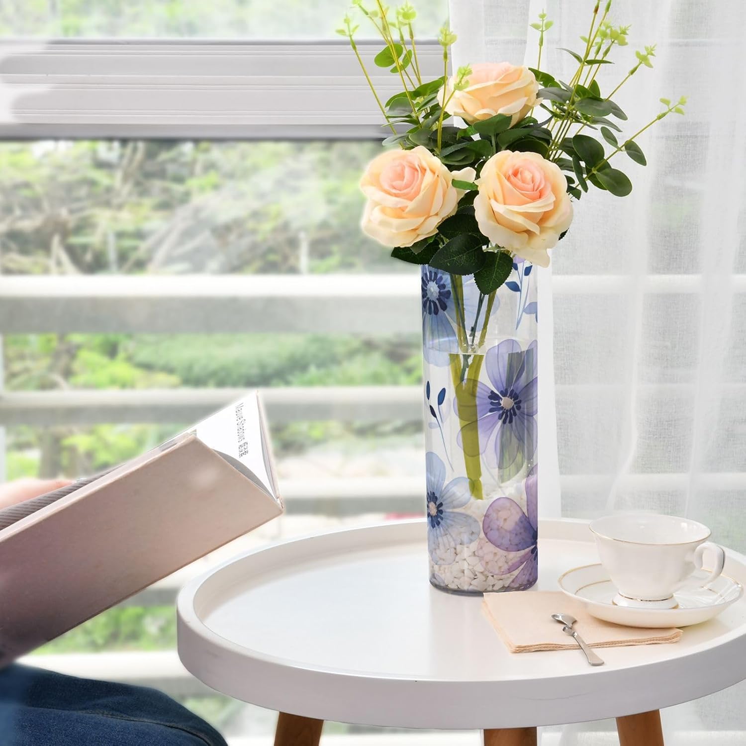 Purple Watercolor Blooms Plastic Hurricane Candle Holder 118x39 Inch Decorative