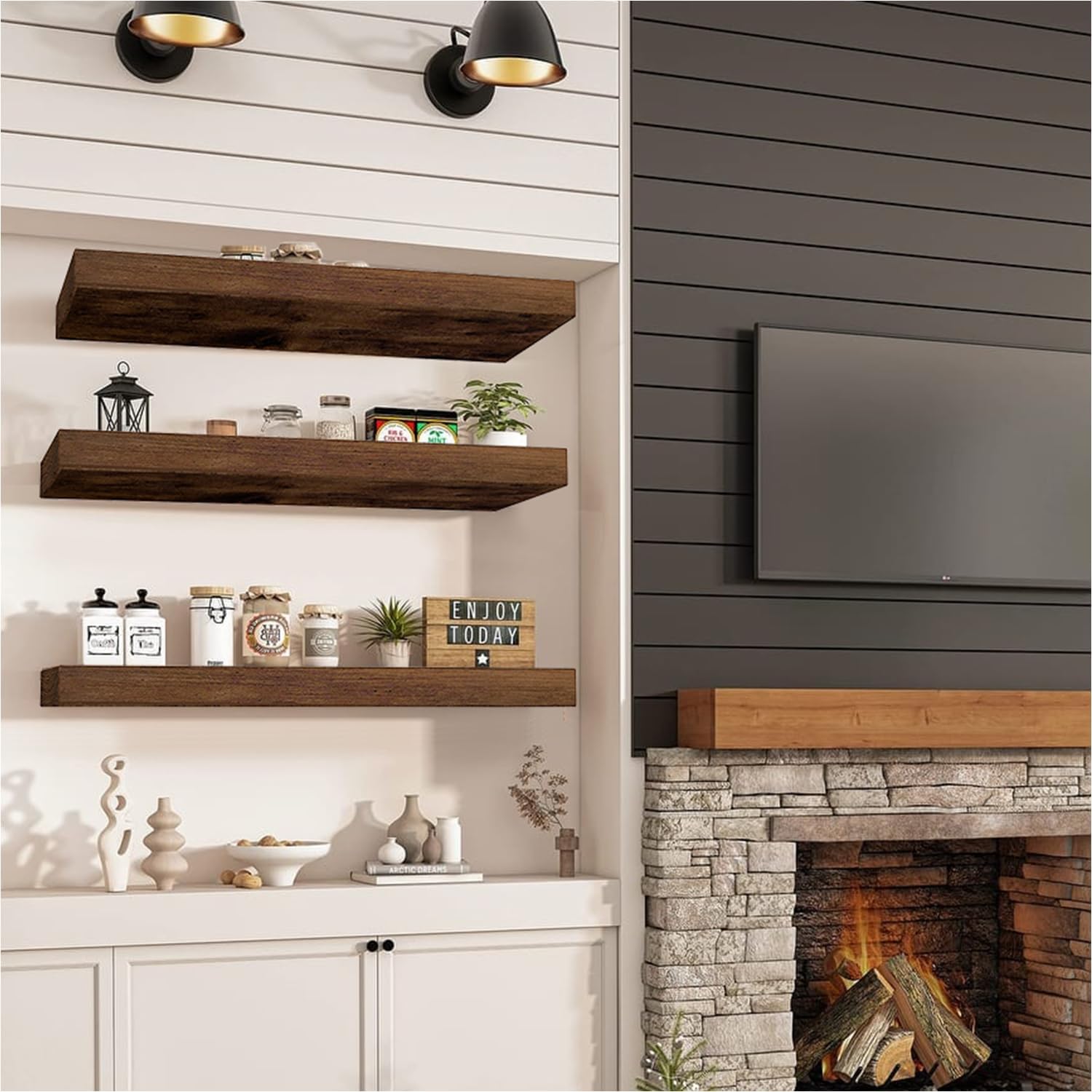 AT-VALY Floating Shelves Set of 3 Wall Decor 156 Inch