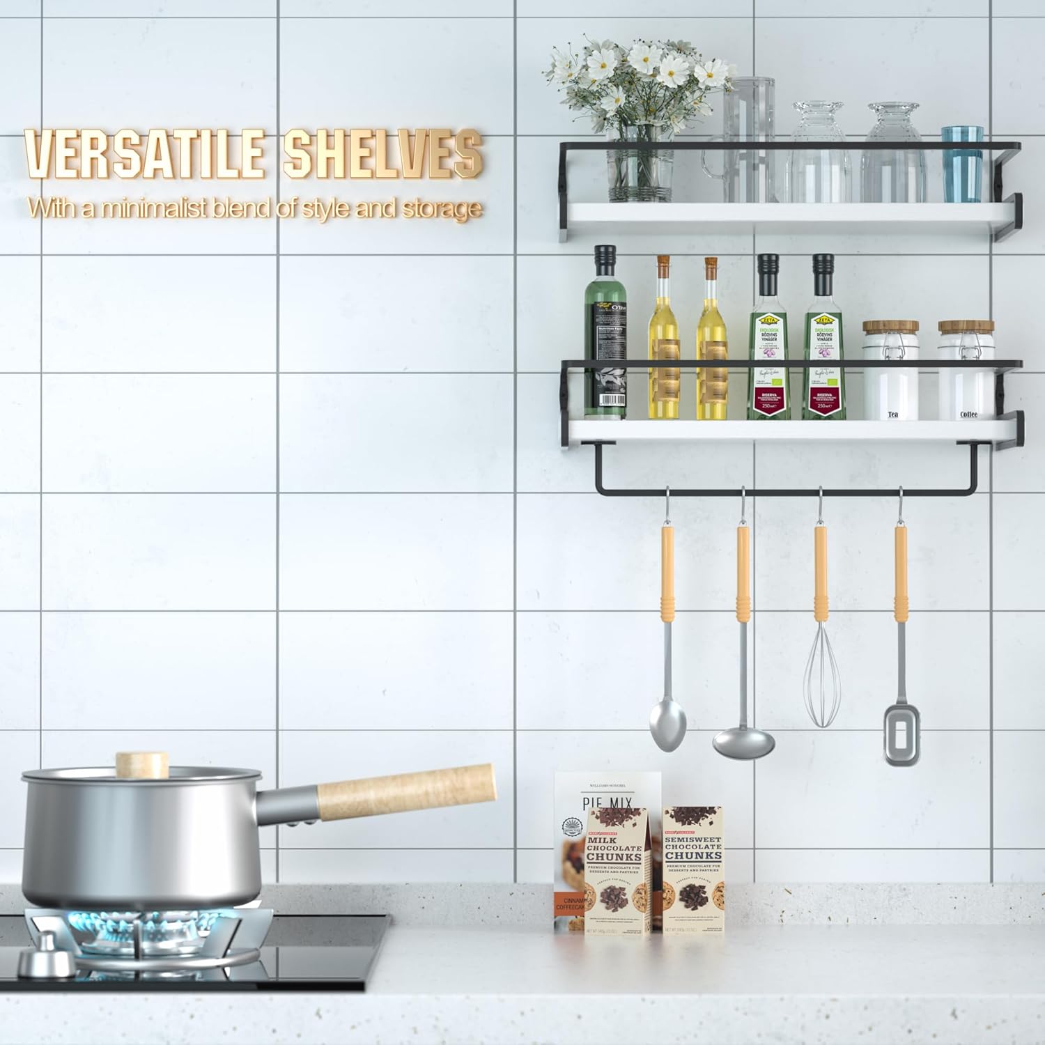 CeleVista 4 Pack Floating Shelves with Towel Bar 16 Inch
