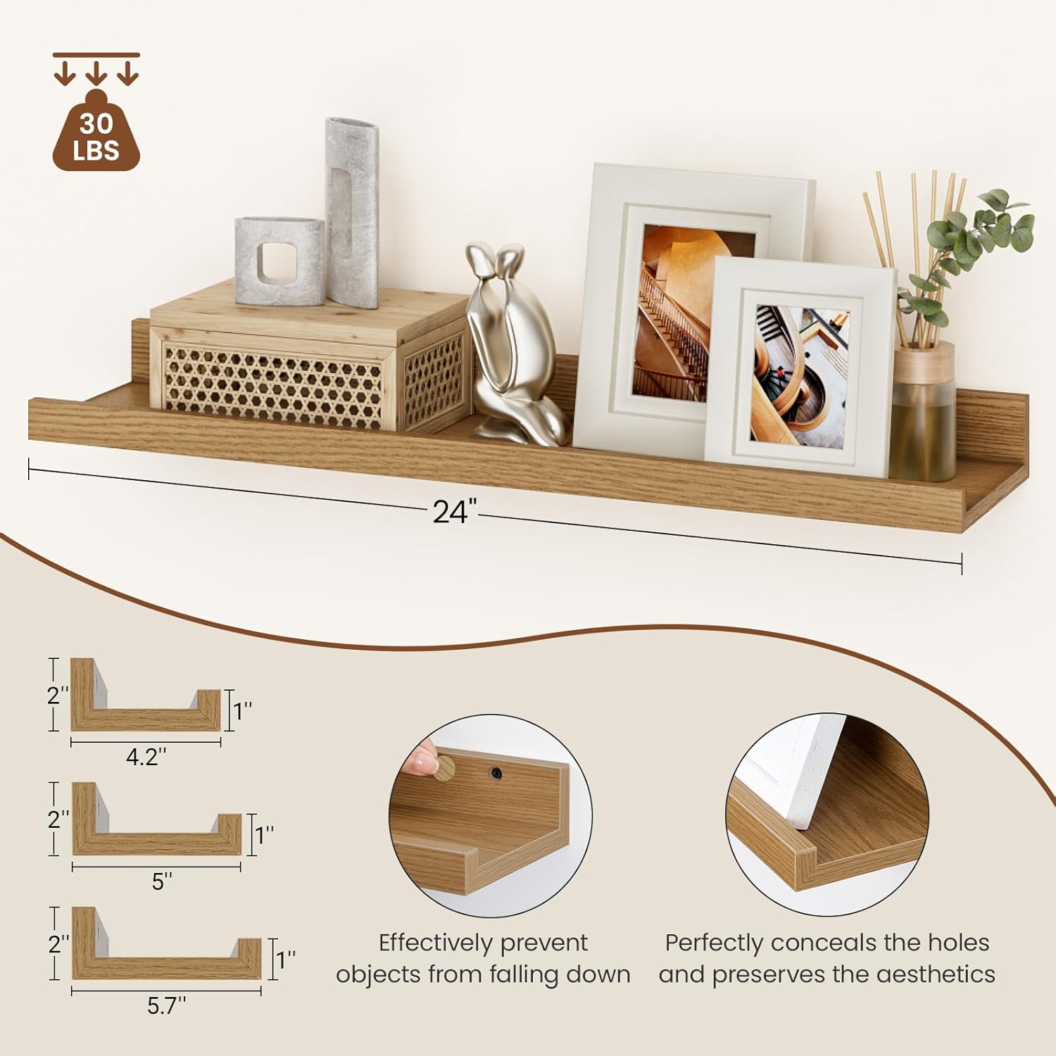 Floating Shelves Set of 6 24 Inch Wall Mounted Display Organizer