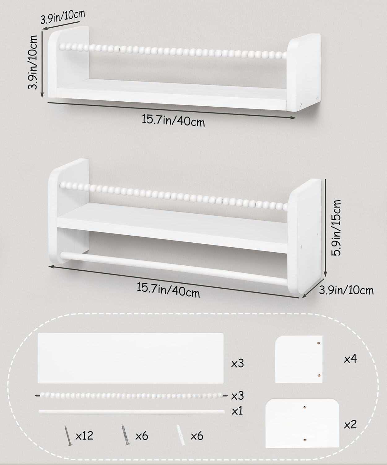 White Floating Bookshelf Wall Set of 3 for Nursery