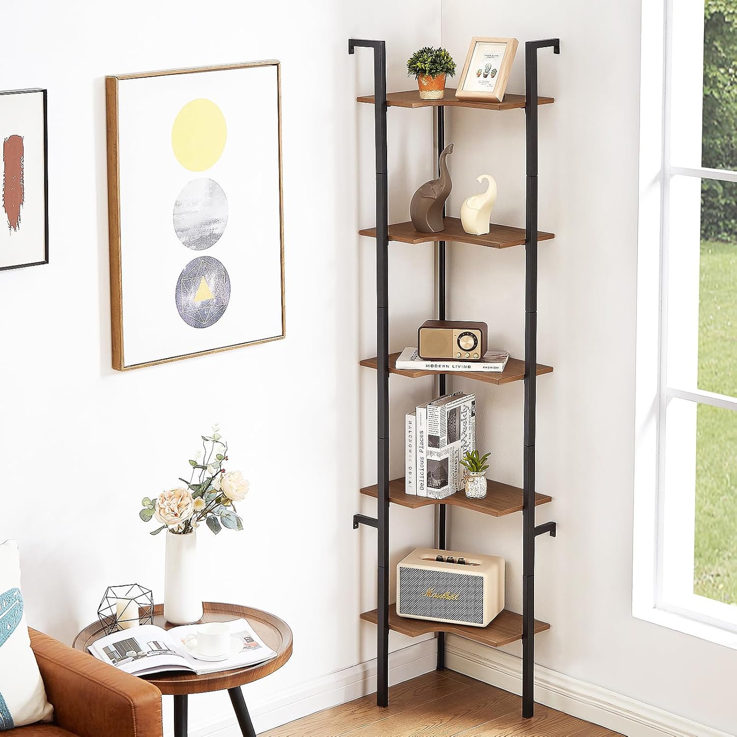 Freexployer 5 Tier Corner Shelf with Metal Frame