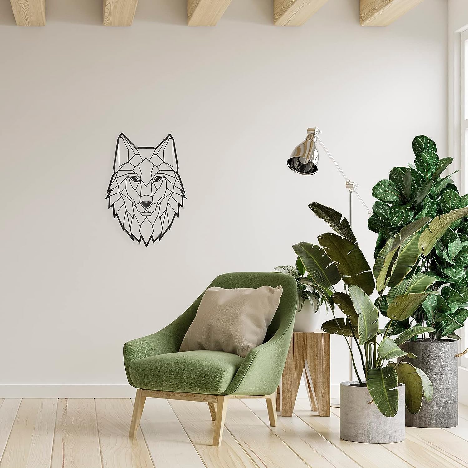 Metal Floating Wall Sculpture with Shades Wolf 43x31cm
