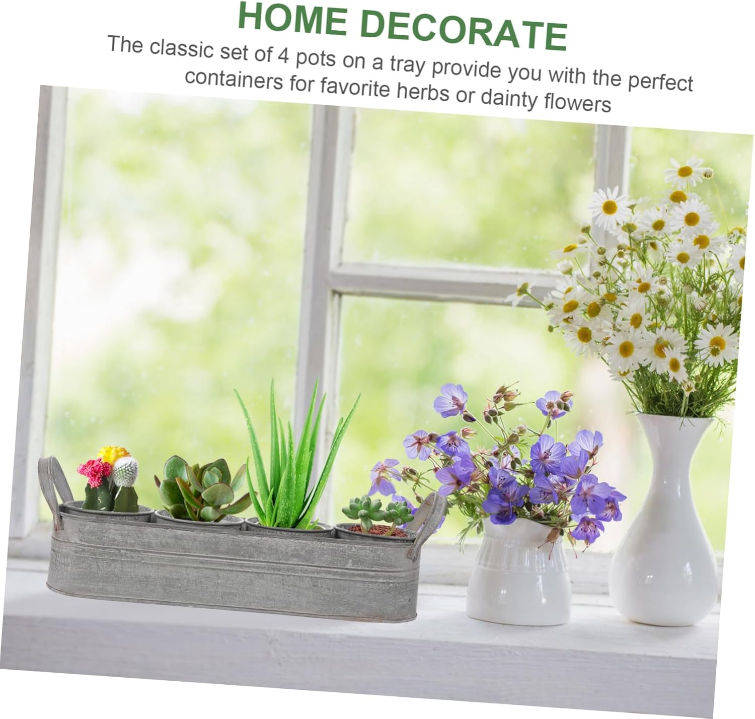 4pcs Iron Flower Pots with Tray Decorative Dried Flower Buckets