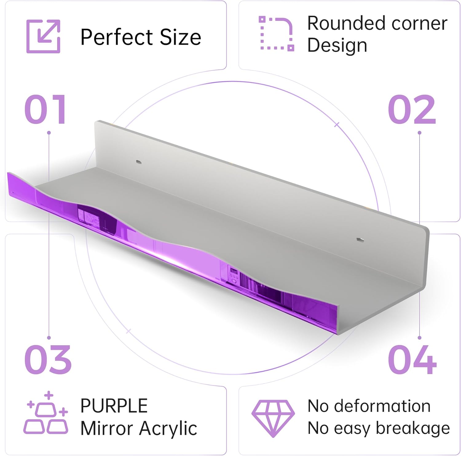 YMVV 157 In Purple Reflective Floating Shelf 4 Pack